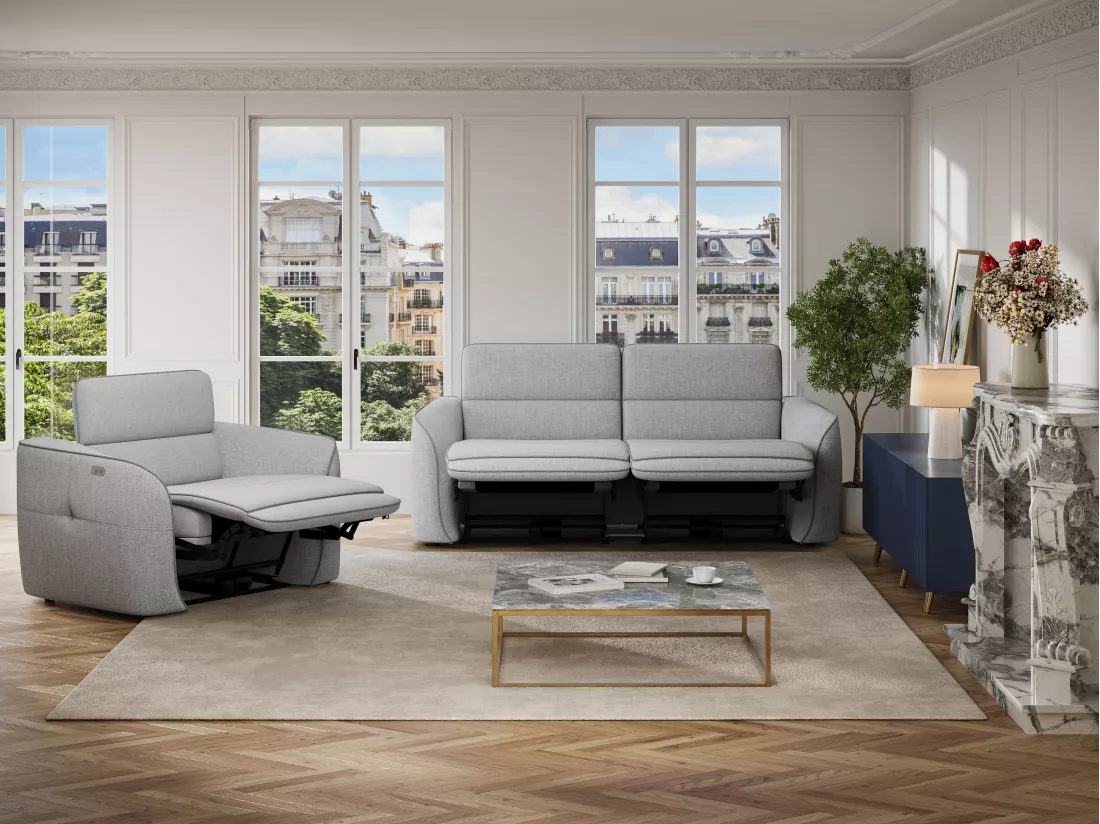 Fauteuil relax électrique en tissu chiné gris clair OZARTO