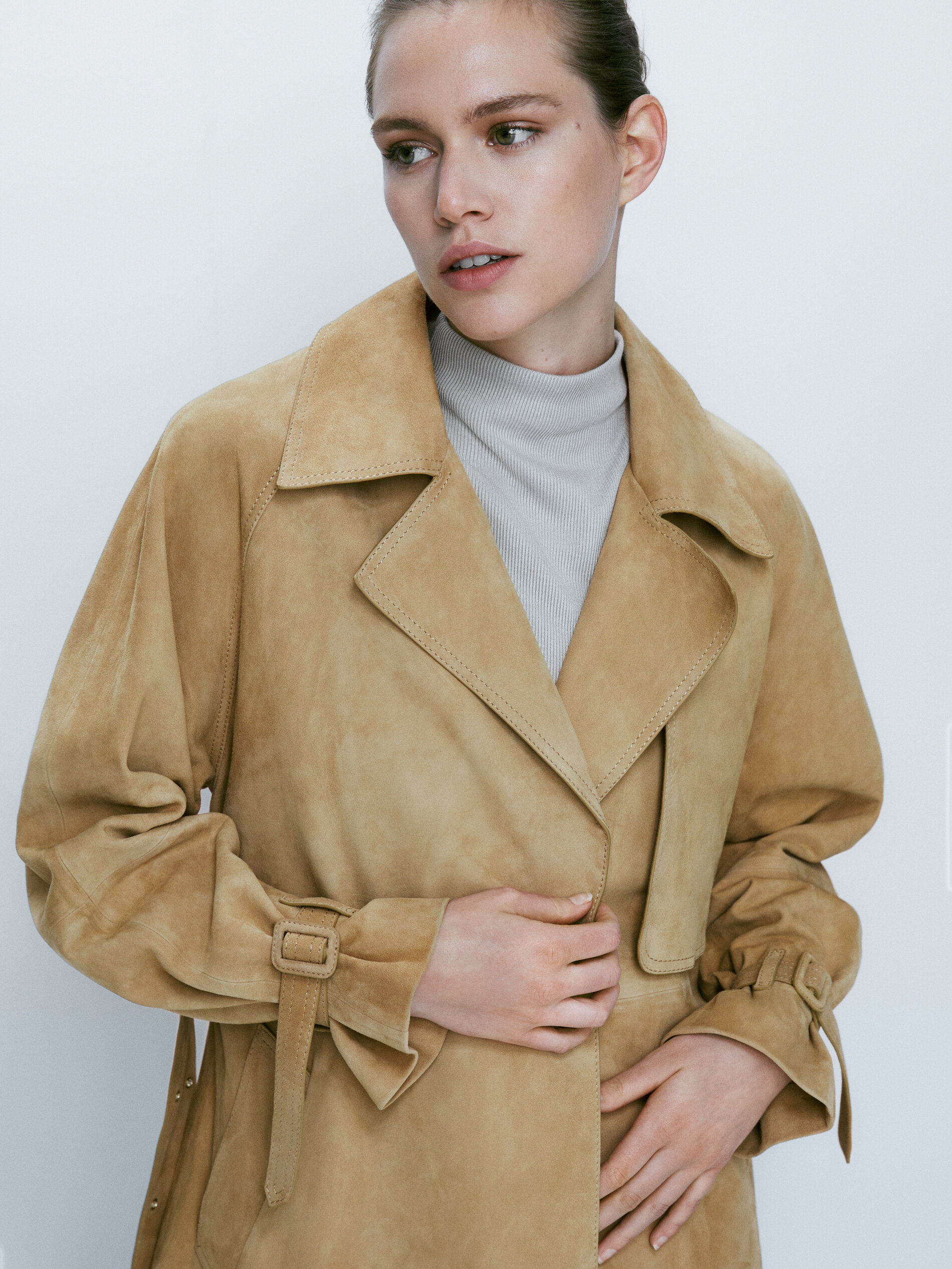 Chaqueta trench ante - CAMEL