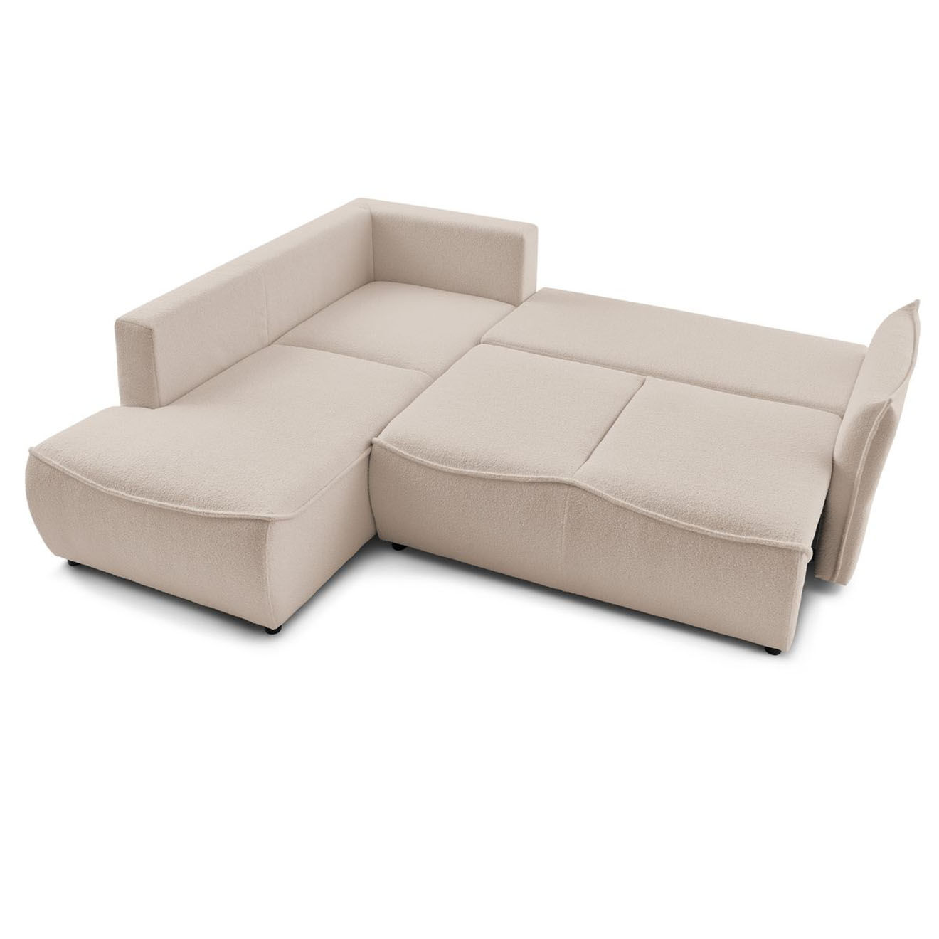 Bobochic Canapé d'angle L gauche convertible bouclette Léon beige - 257x90x194 cm