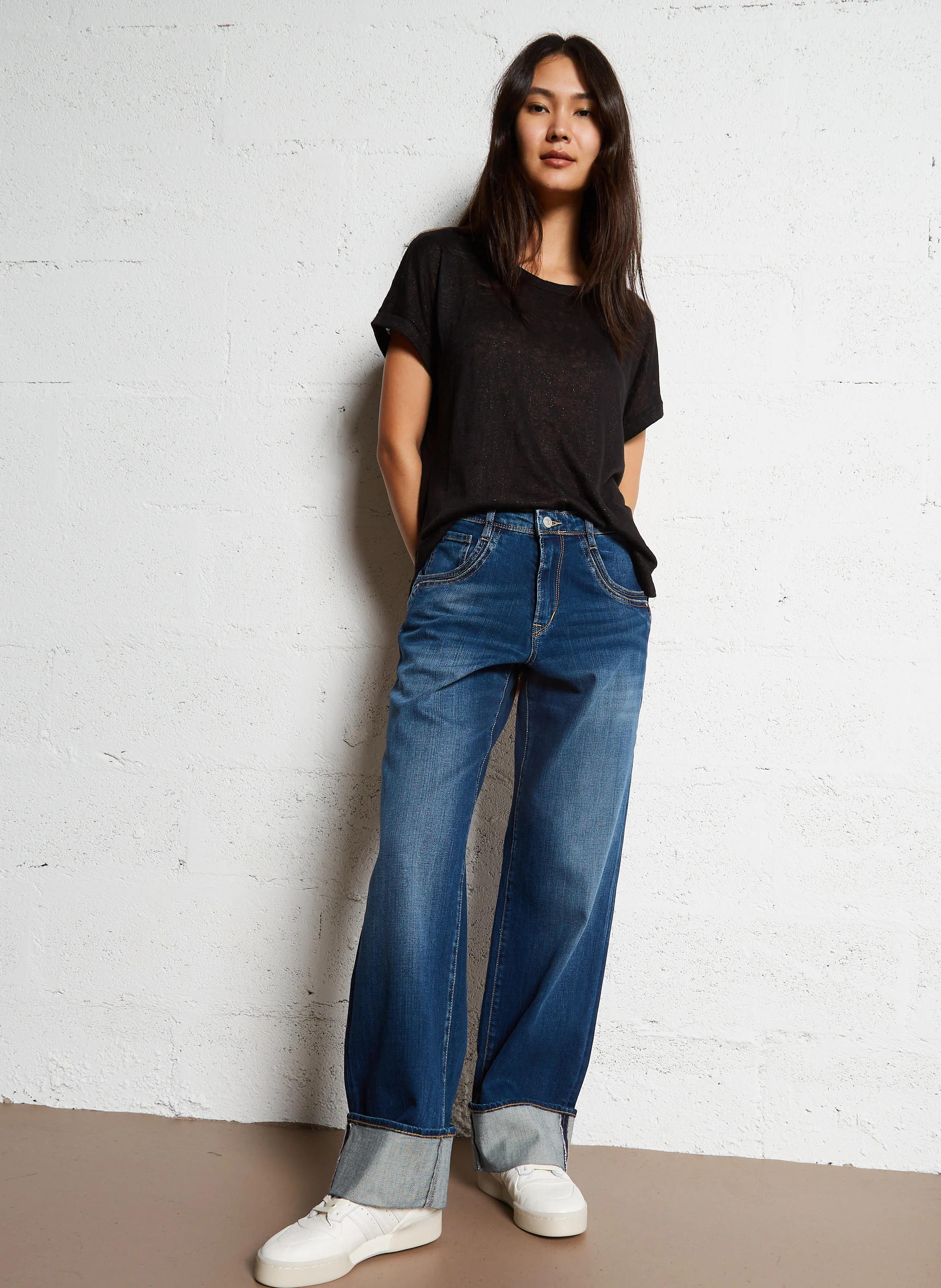 400/28 - Jean large taille haute | Bleu