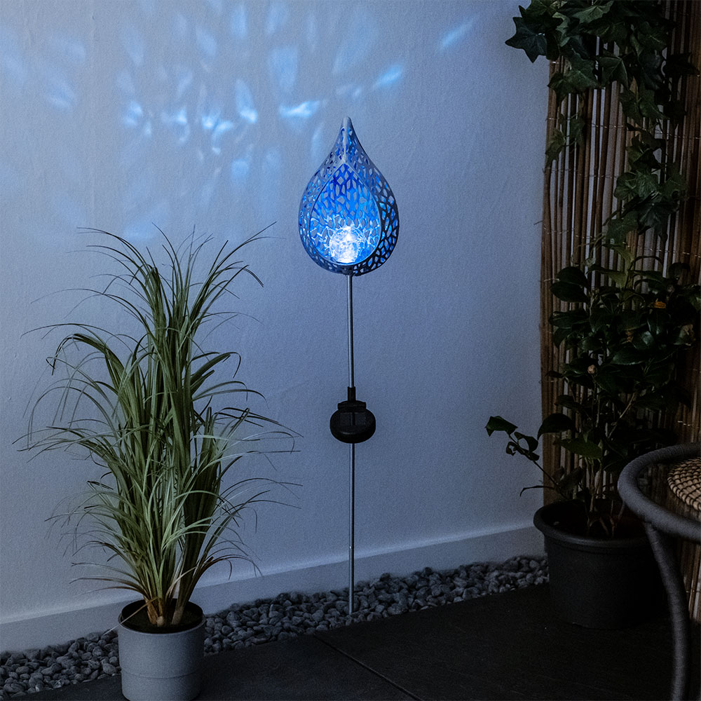 LED Solarleuchte, Flammen-Design, Erdspieß, blau, H 90 cm