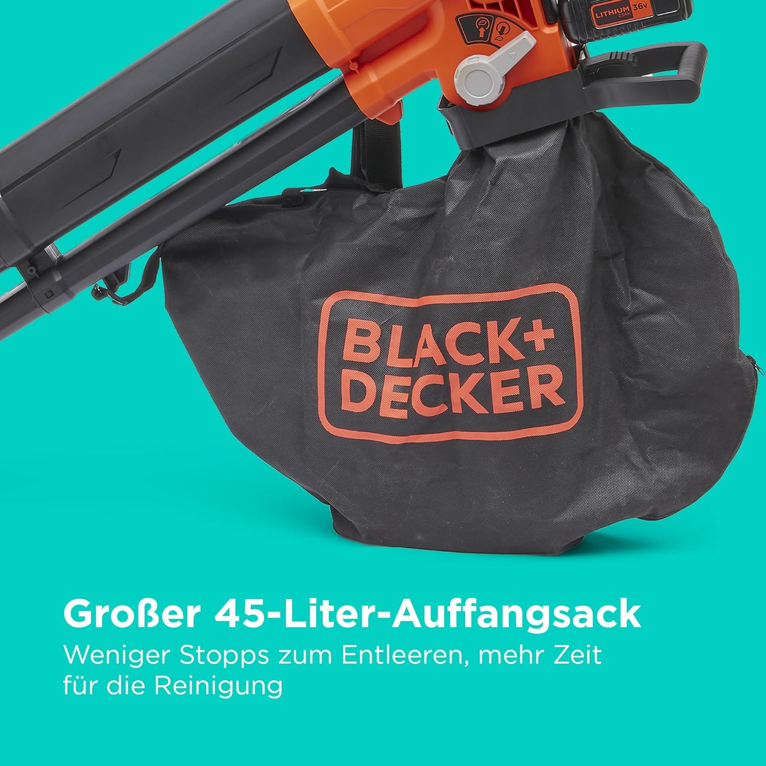 BLACK+DECKER 36V kabellos Laubbläser-Staubsauger und Laubhäcksler, mit 45-Liter-Auffangbeutel und 2,5-Ah-Lithiumbatterie, BCBLV3625L1-QW