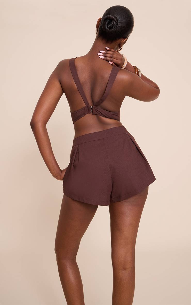 Marron Foncé Haut Tissé À Dos Ouvert Effet Lin