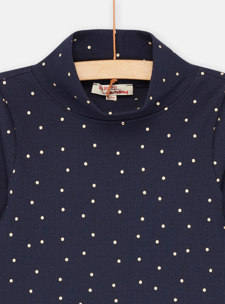 Sous-pull bleu marine à imprimé à pois pour fille