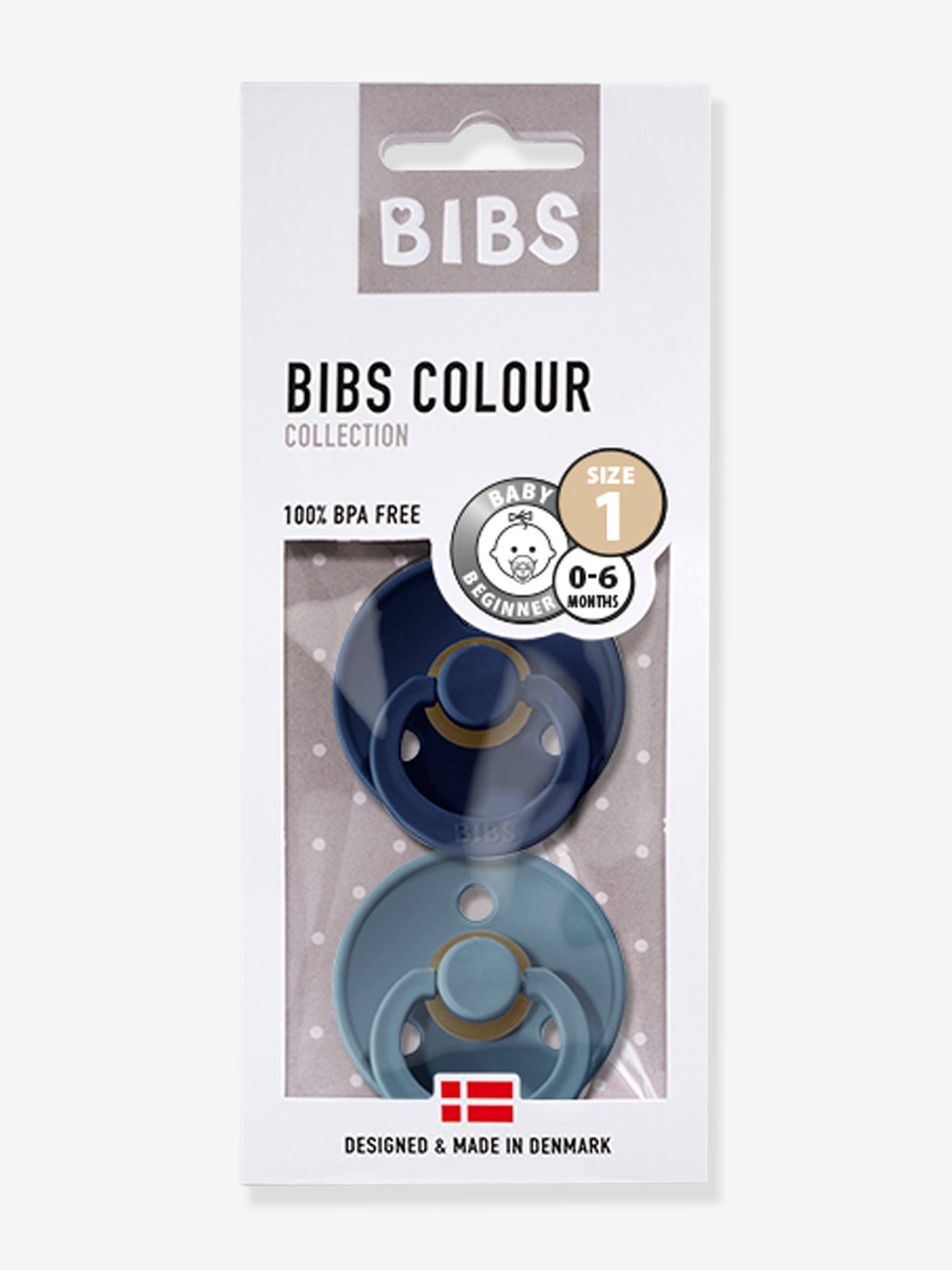 Pacote com 2 bicos BIBS Colour, tamanho 1, de 0 a 6 meses, azul escuro bicolor/multicolorido.