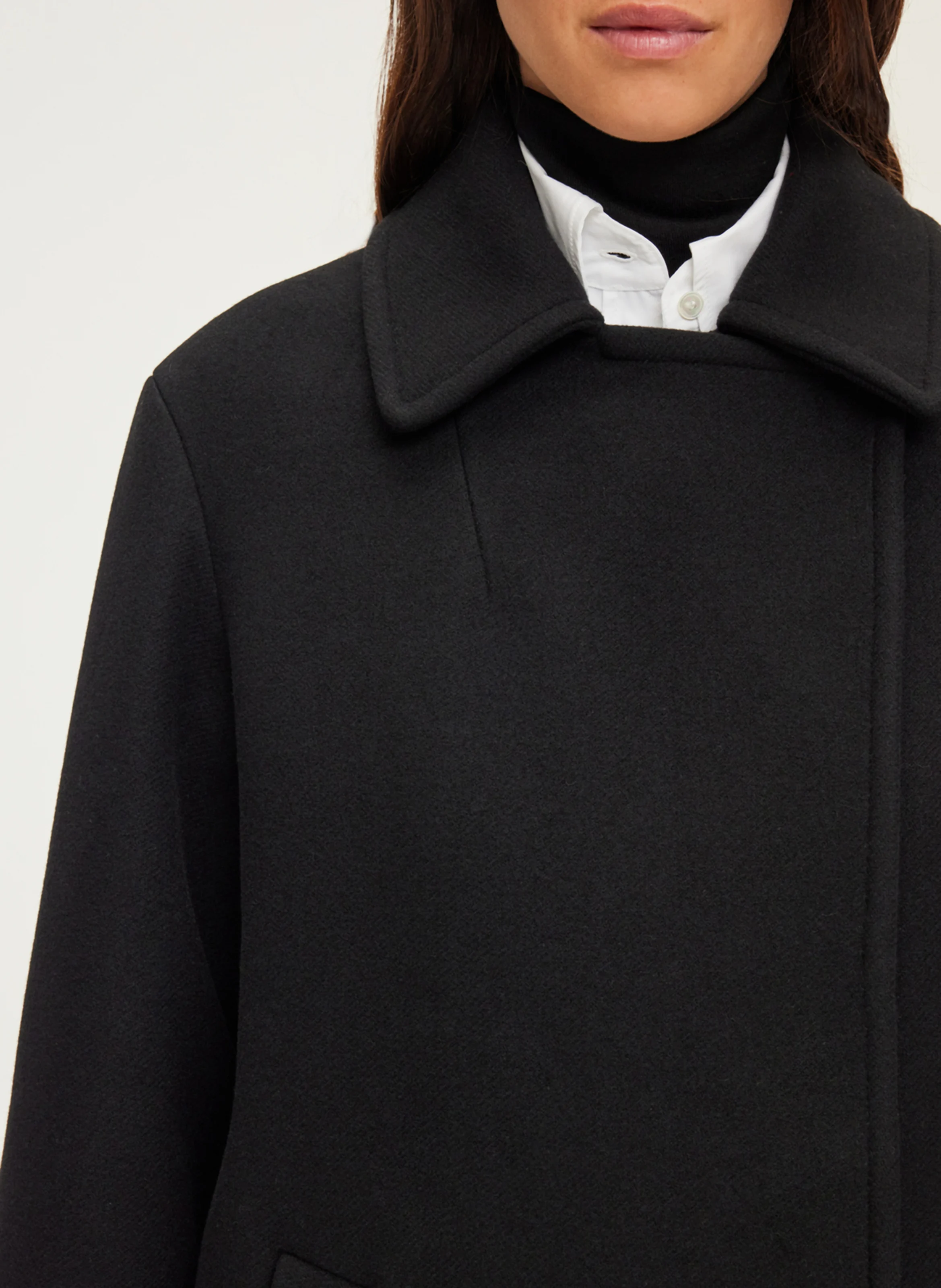 LYNDSAY - Manteau droit col tailleur en laine mélangée | Noir