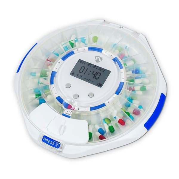 SmartLife Pilledispenser | Wi-Fi | 28 Rom | Antall alarmtider: 9 alarmtider per dag | Lys / Pip / Stemme | LCD-skjerm | Hvit