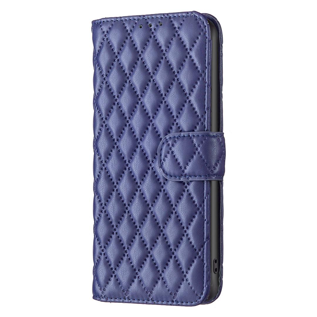 iPhone 14 Pro Leder Tasche Flip Cover Steppmuster - Blau