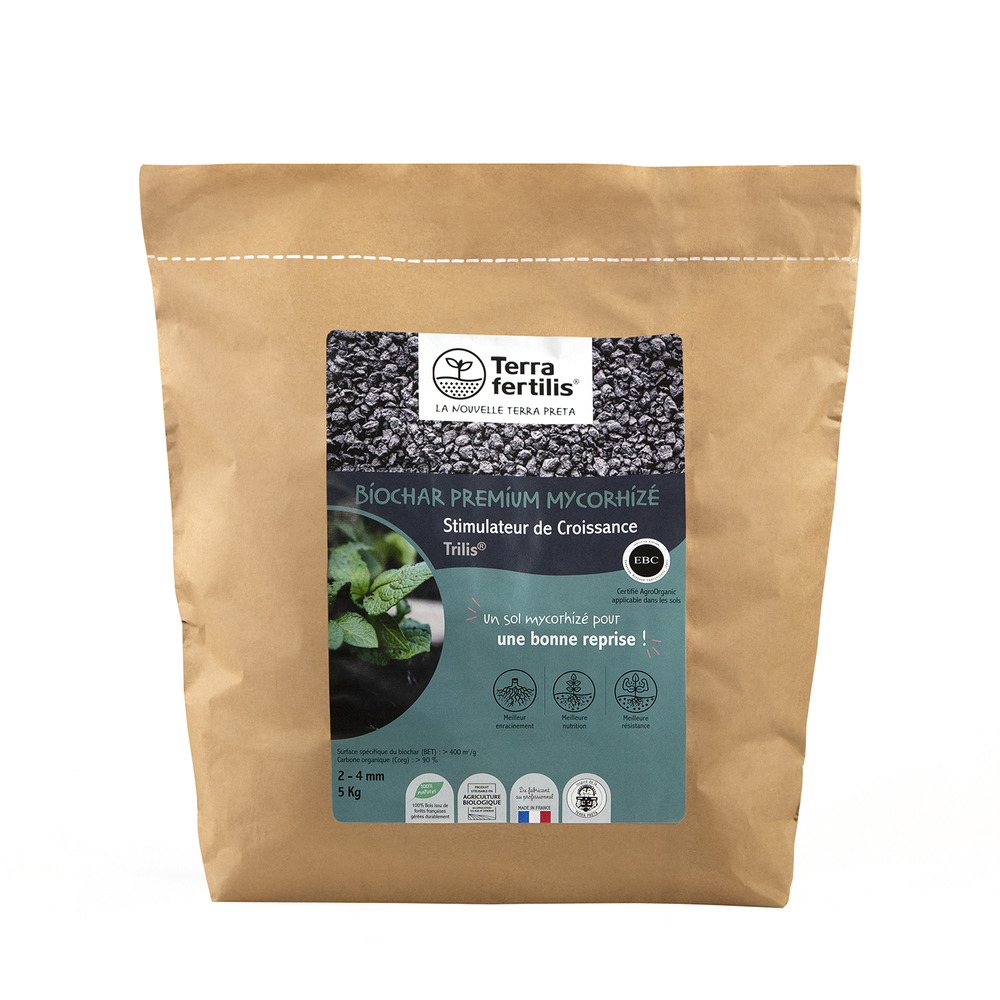 Biochar mycorhizé - fertilisant plantes 1-2 mm - 5 kg