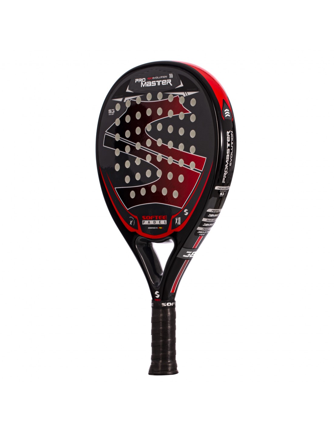 Raquete de padel Softee Pro Master Evolution vermelha.