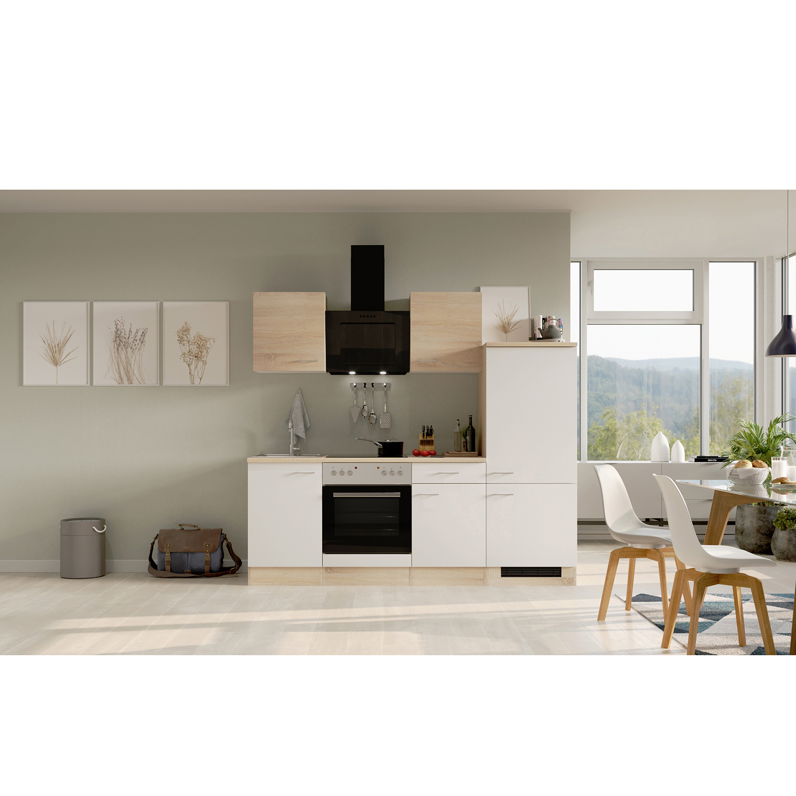Küchenblock SAMOA - weiß - Sonoma Eiche - 220 cm - mit E-Geräten