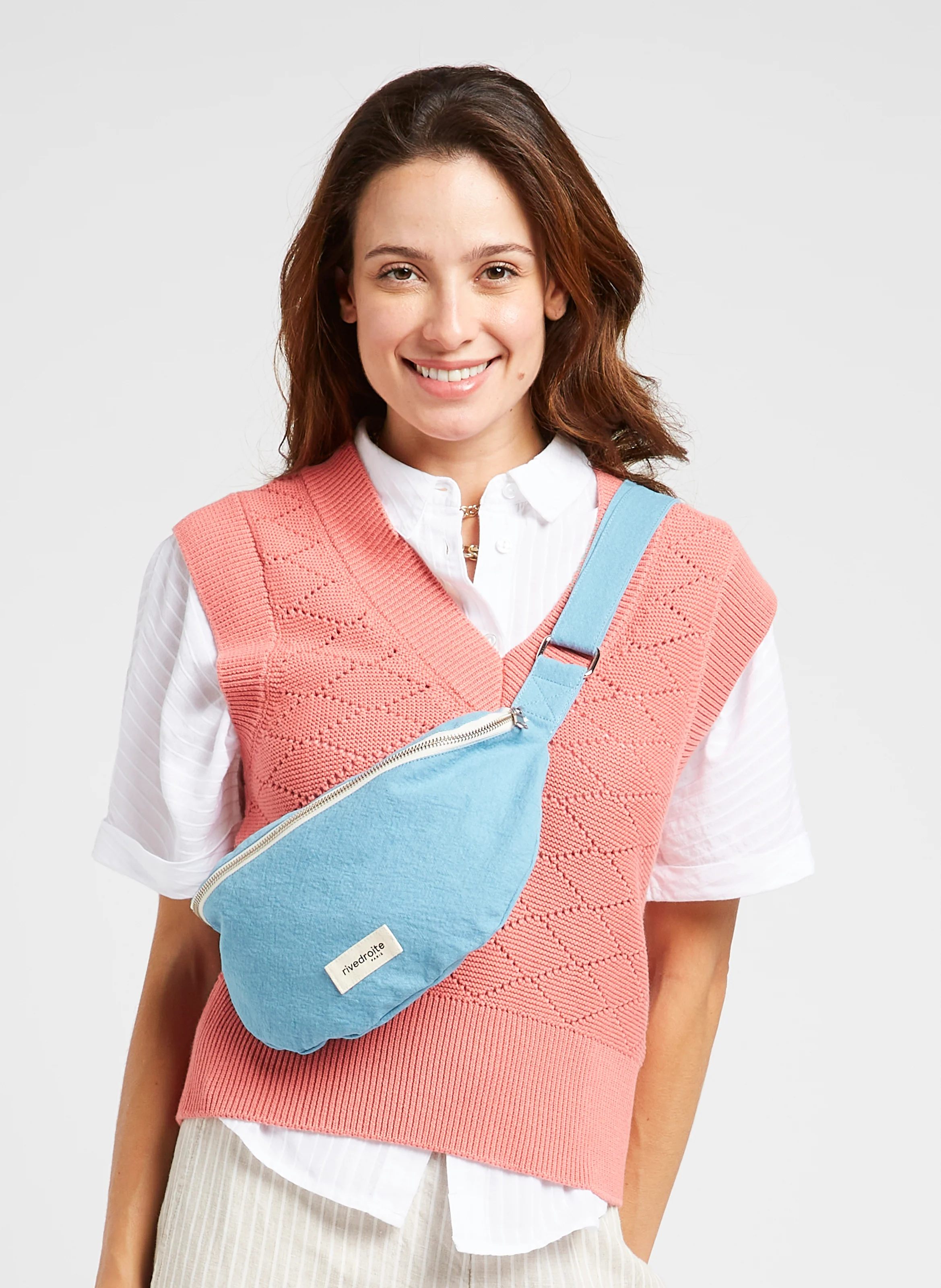 CUSTINE - Sac banane en coton recyclé imprimé | Bleu