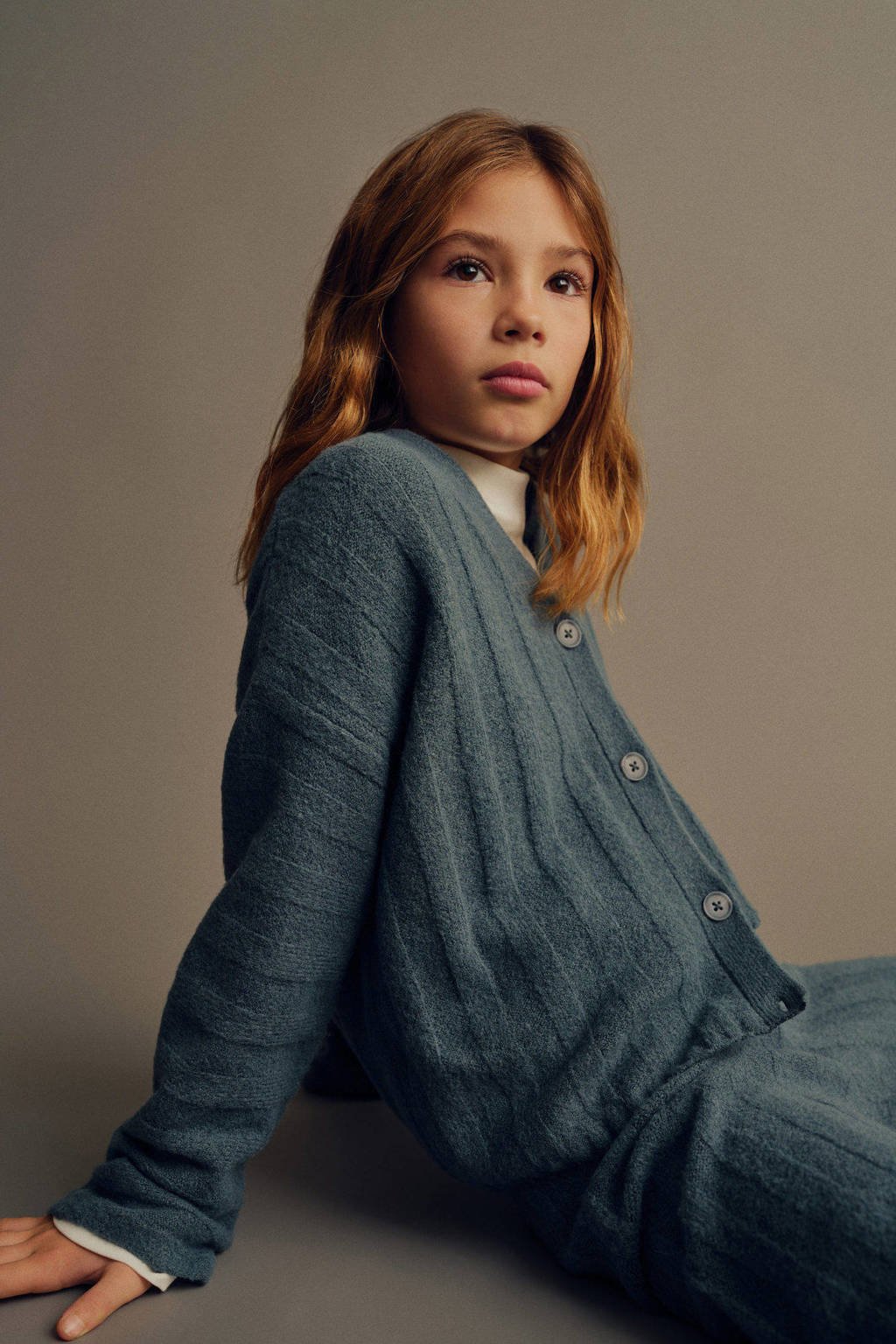 Mango Kids vest donkerblauw fijn gebreid