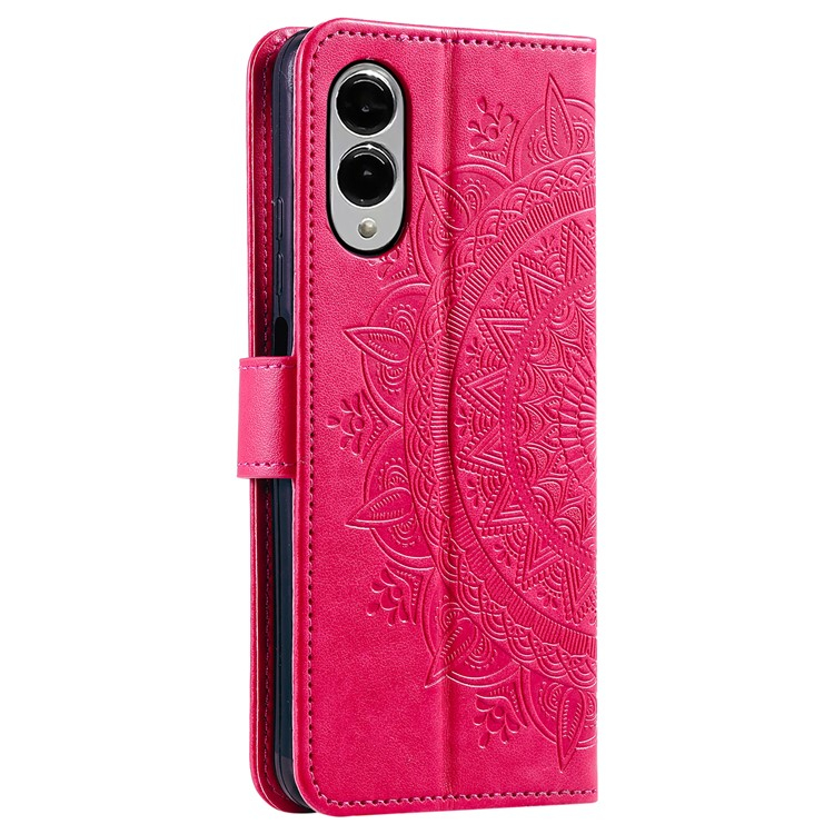Samsung Galaxy S25 Edge Leder Tasche Wallet Mandala Flowers Imprint - Pink