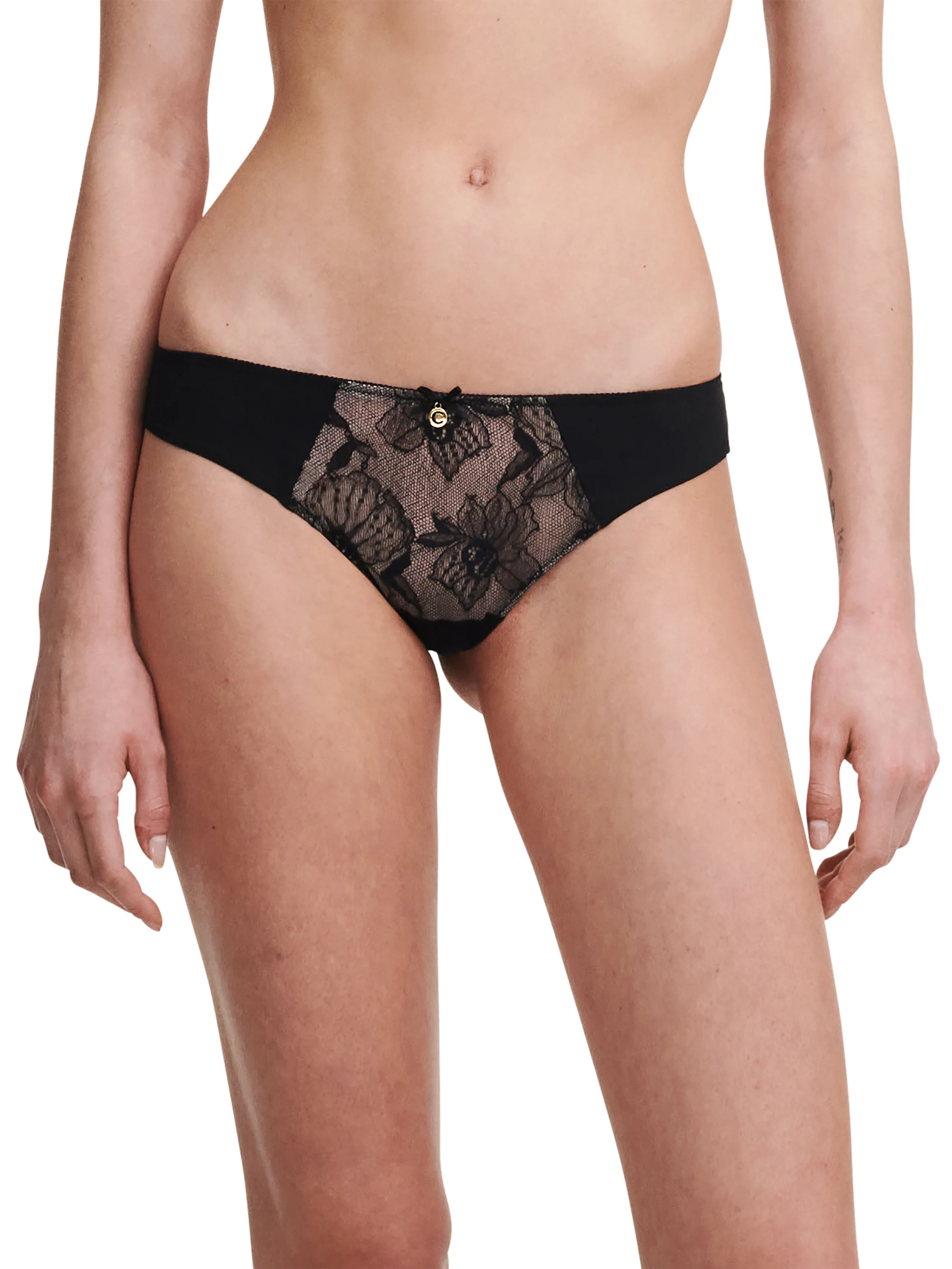 ORCHIDS - Tanga avec dentelle de leavers | Noir