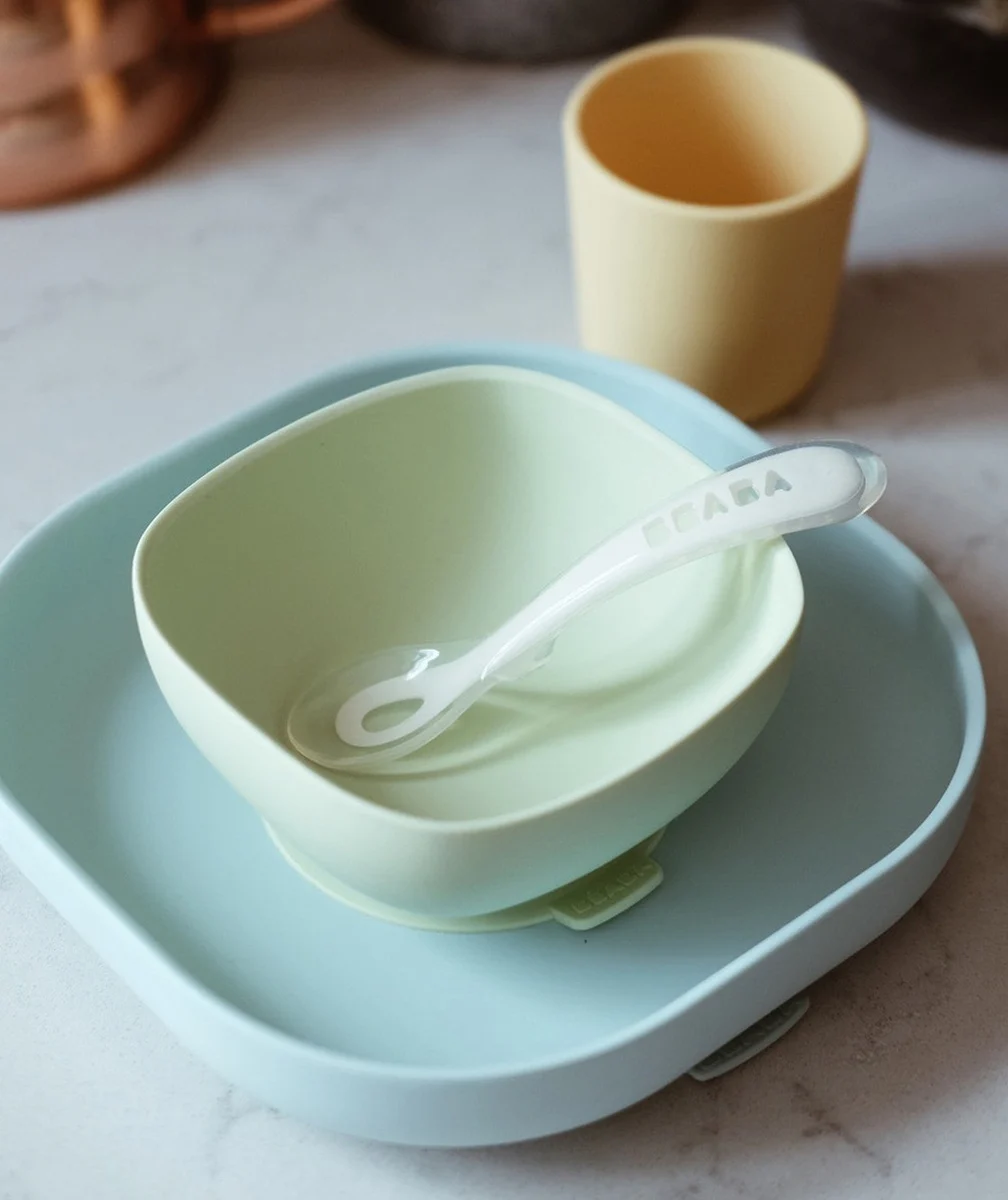 BEABACOFFRET REPAS EN SILICONE AVEC VENTOUSE JAUNE