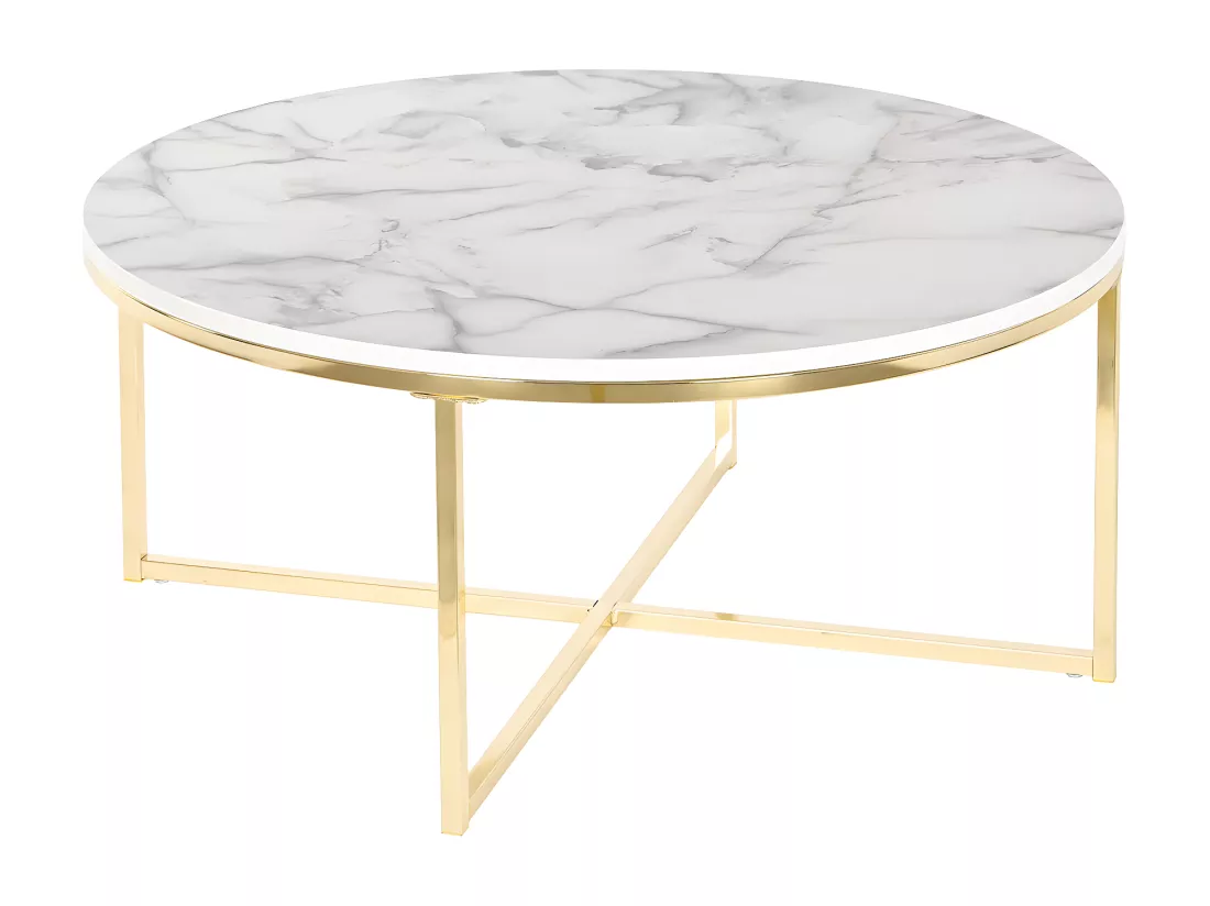 Table d'appoint ronde en métal doré et marbre blanc - diamètre 80 x Hauteur 35 cm