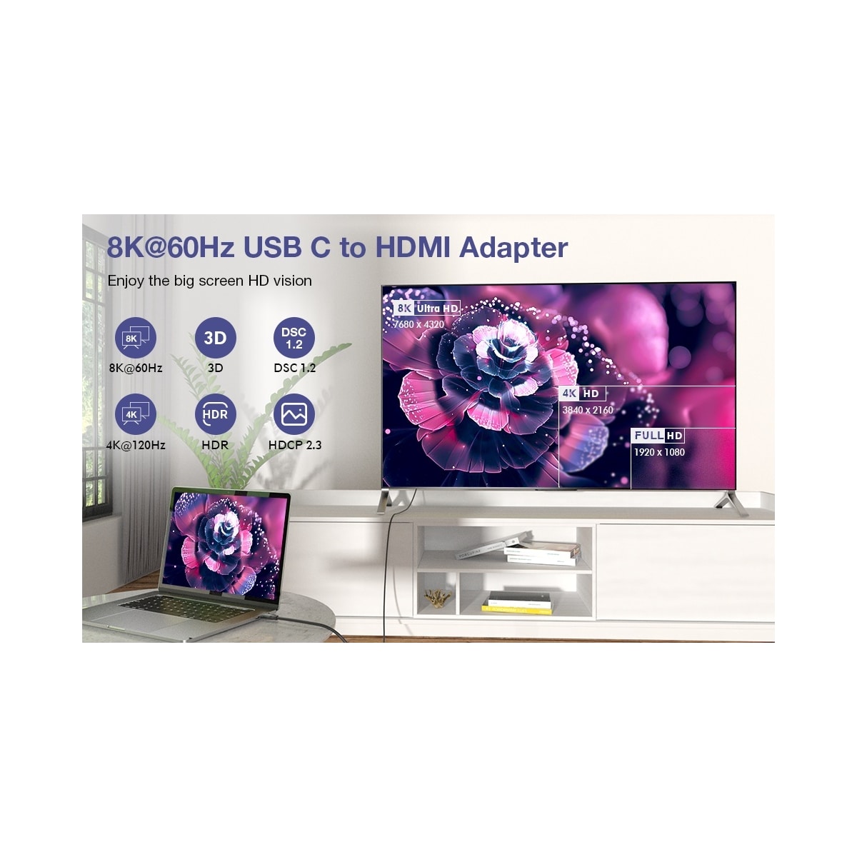 NÖRDIC USB-C til HDMI 8K60Hz adapter