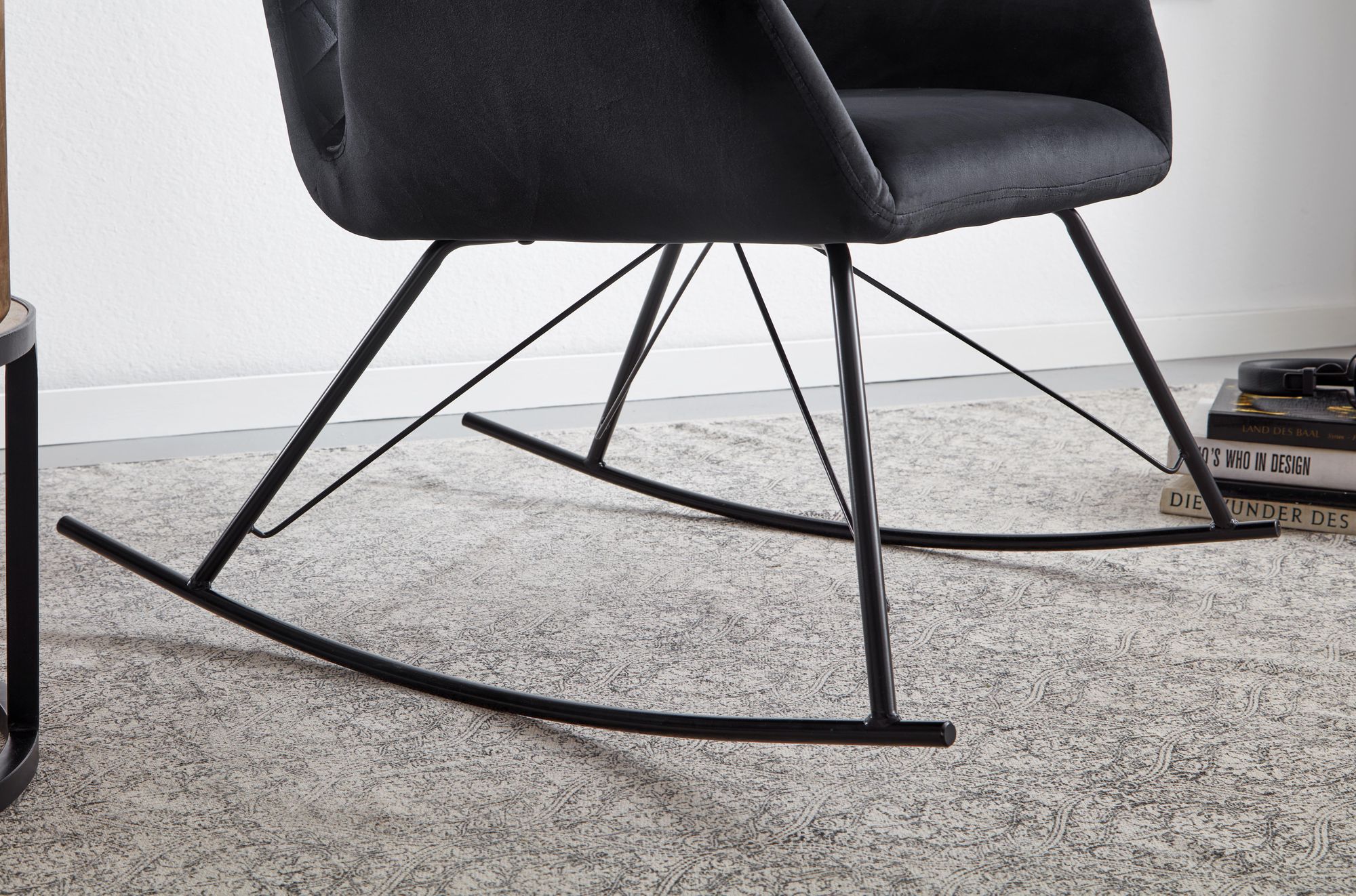 Schaukelstuhl FineBuy Relaxsessel Schwarz Samt Schaukelsessel Schwingsessel