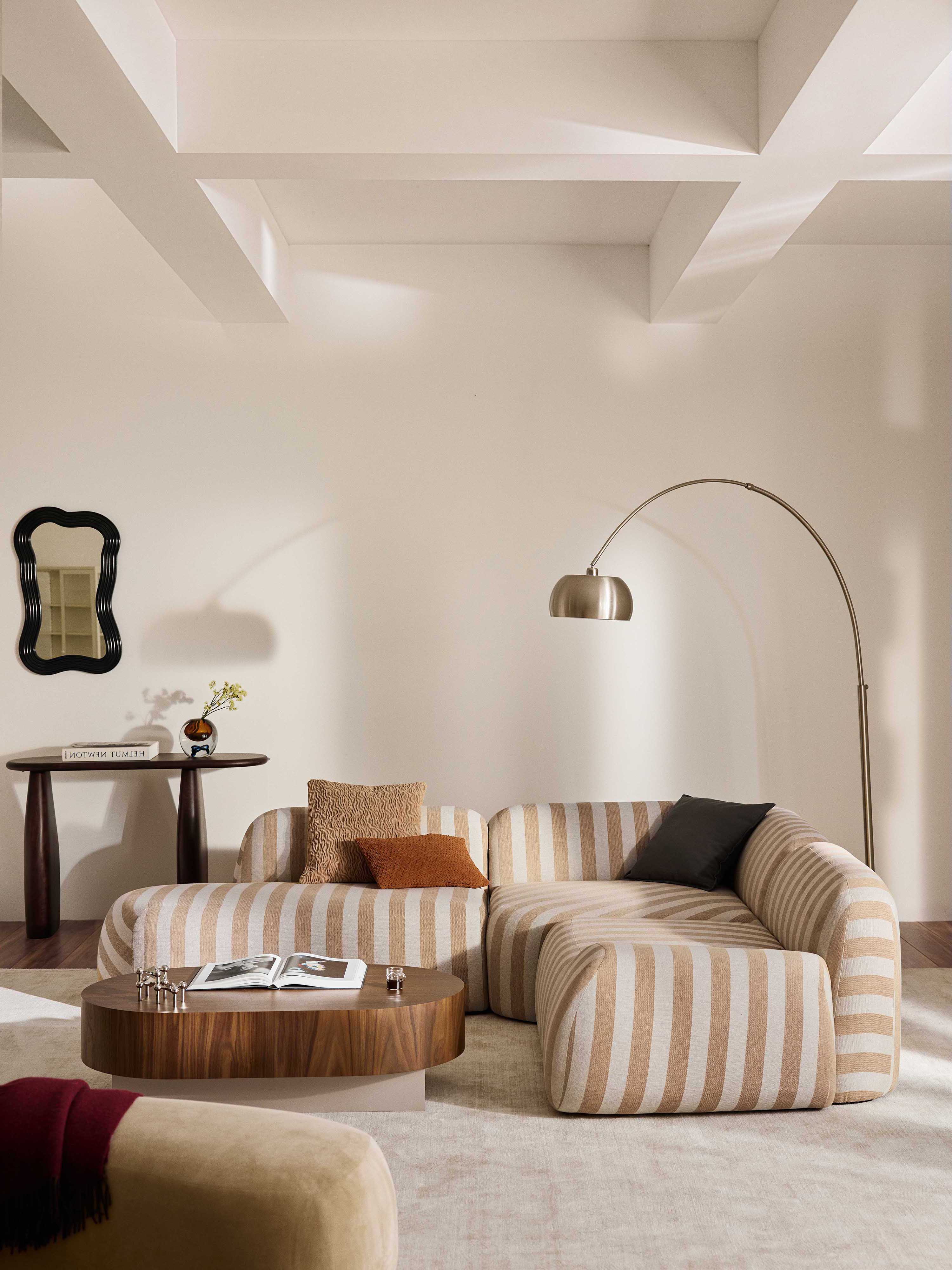 Gestreepte modulaire hoekbank Wolke (4-zits) met chaise longue