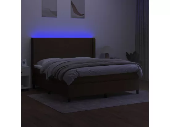 Sommier tapissier matelas et LED Marron foncé 180x200cm Tissu