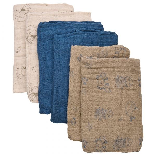 Pippi Musselina Organic Cloth 6 Pack 65x65 cm China Blue