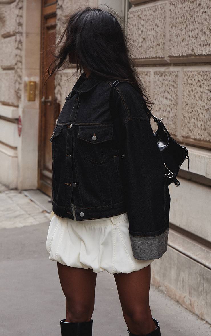 Raw Indigo Wash Veste En Denim À Revers Et Coutures Contrastées