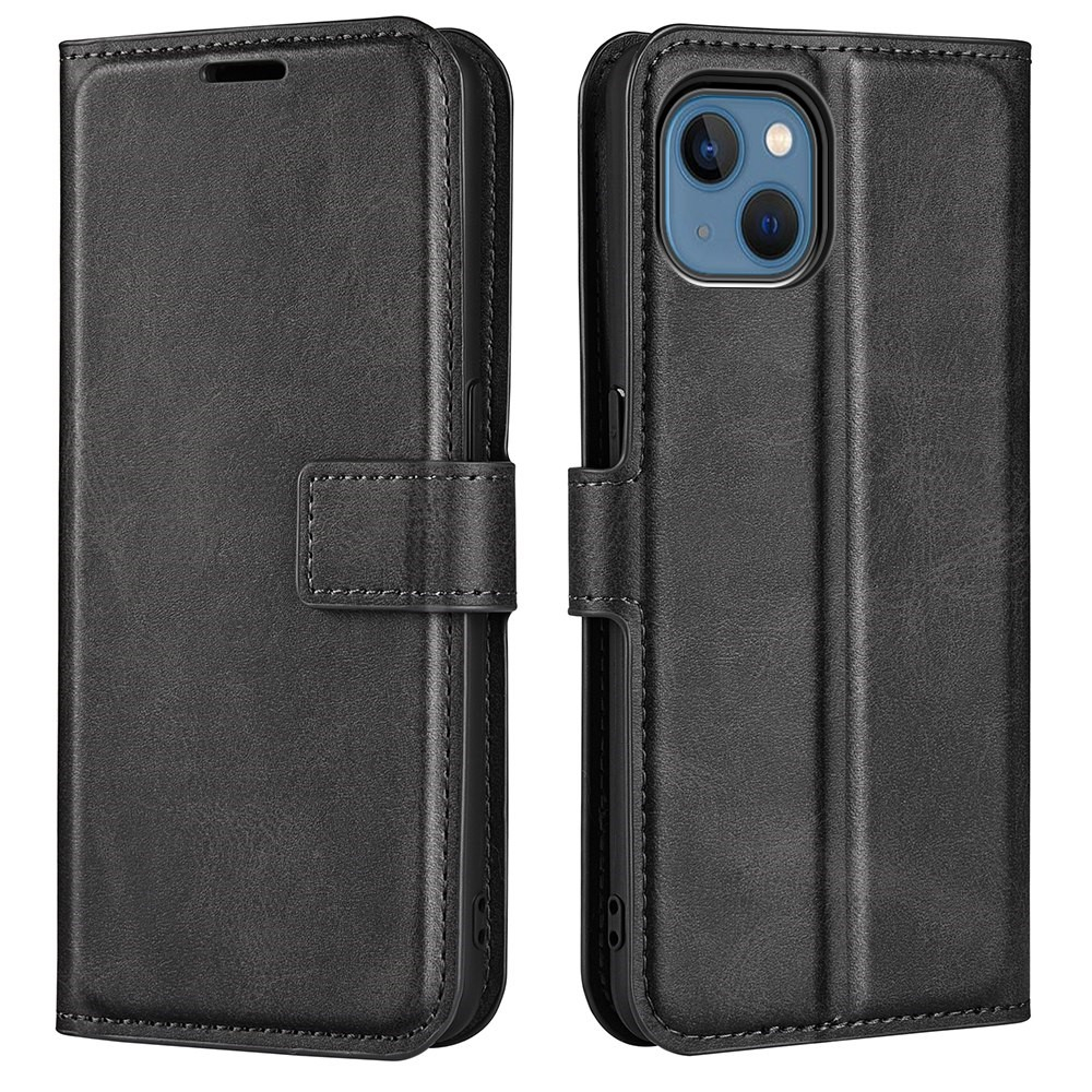 iPhone 14 Vintage Leder Tasche Flip Cover - Schwarz