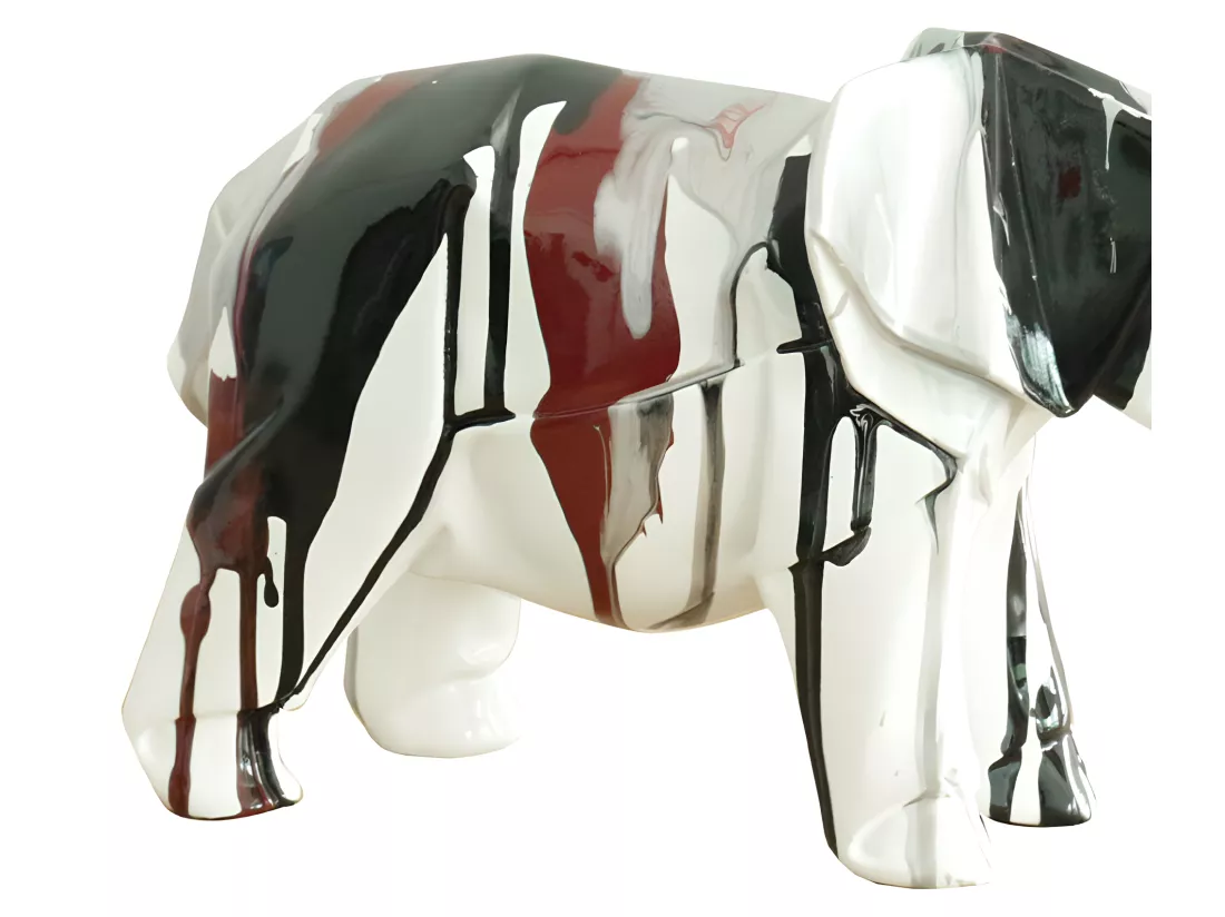 Statue éléphant géométrique coulure noir argenté marron H21 cm - DUMBO