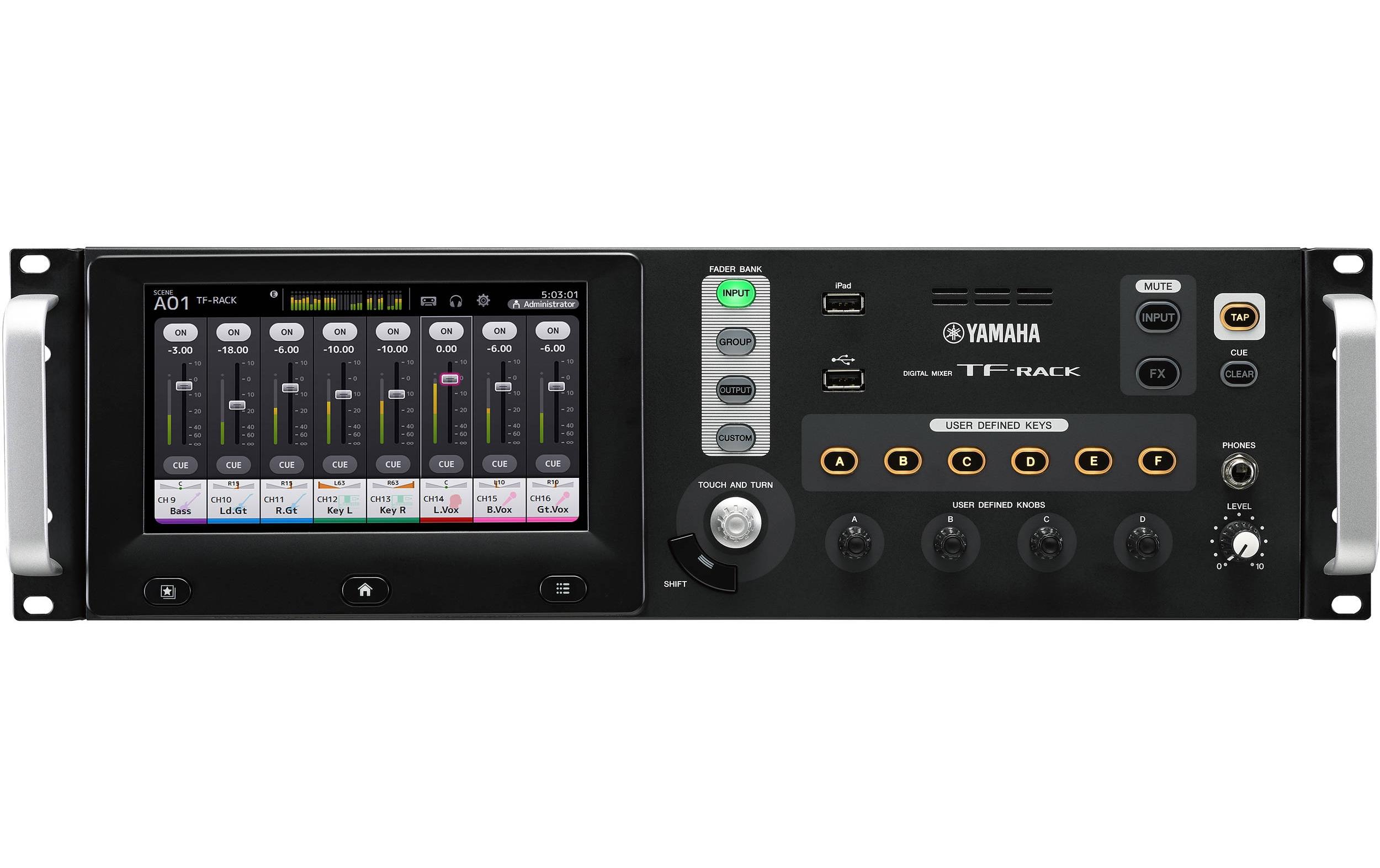 Mischpult TF-RACK - 40-Kanal, digital<br>19-Zoll-Rack-Variante eines vielseitigen Digitalmixers der TF-Serie mit TouchFlow-Operation, WLAN-Fernsteuerung und optionaler Dante-Audio-Netzwerk-Unterstützung