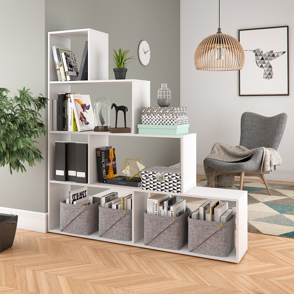 Vicco Treppenregal ASYM Raumteiler weiß Bücherregal Standregal Aktenregal Hochregal Aufbewahrung Regal