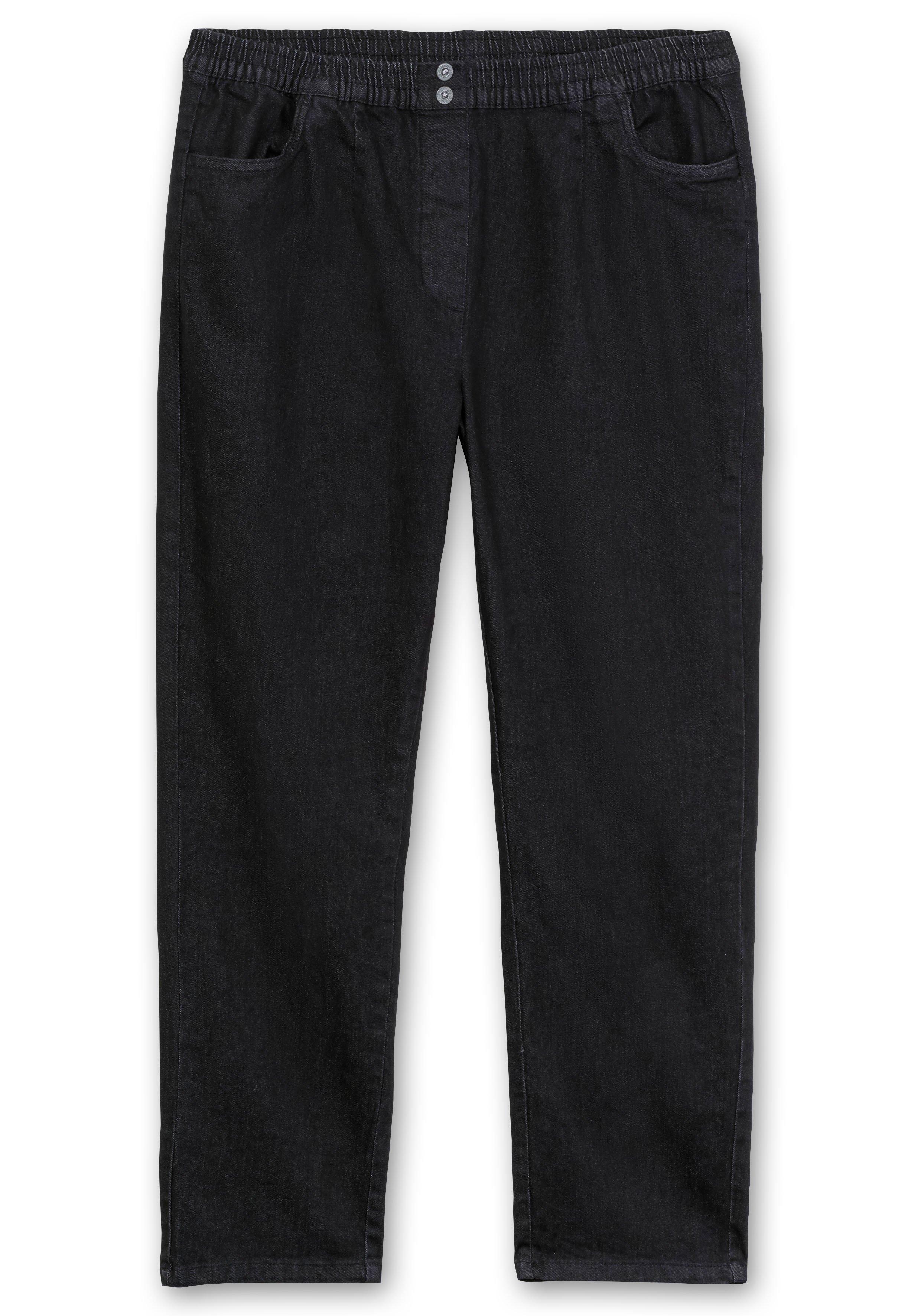 Gerade Jeans mit Smokbund und Used-Effekten