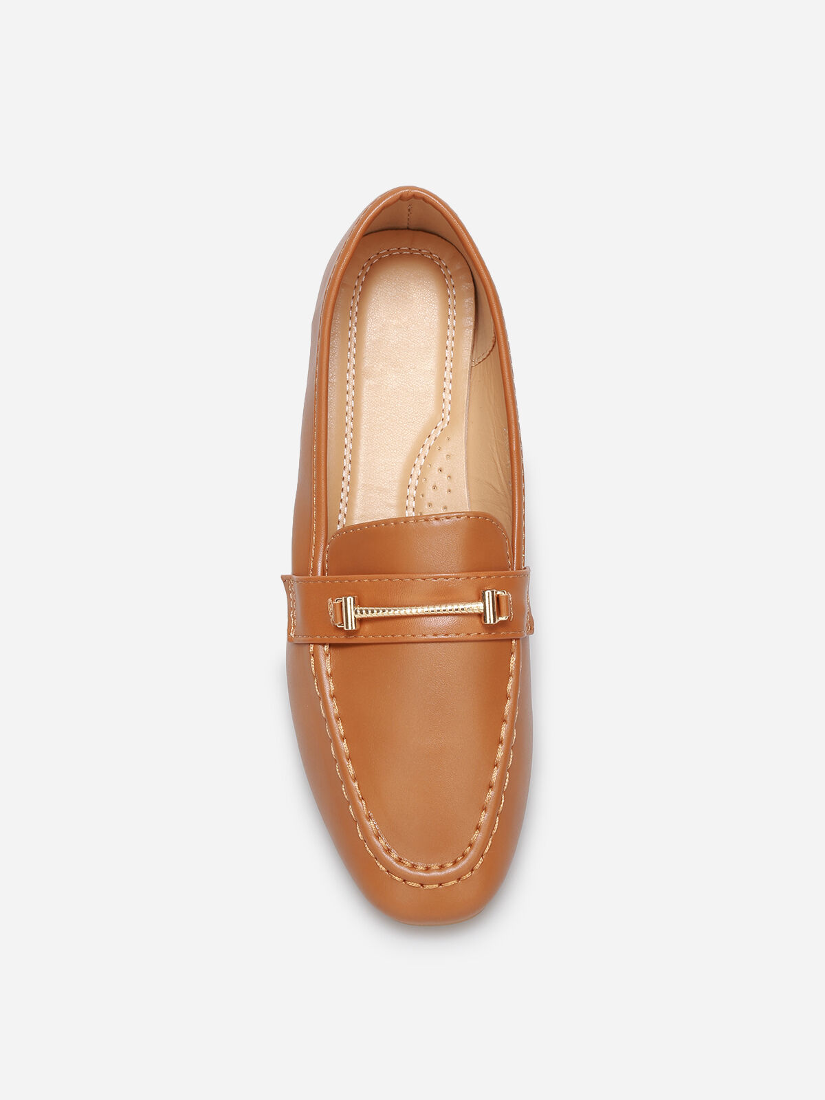 Mocassins avec surpiqûres et bride dorée- Marron clair