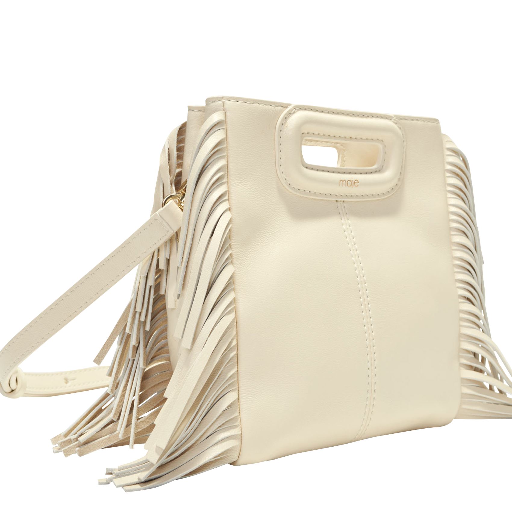 M MINI - Petit sac bandoulière à franges en cuir | Blanc