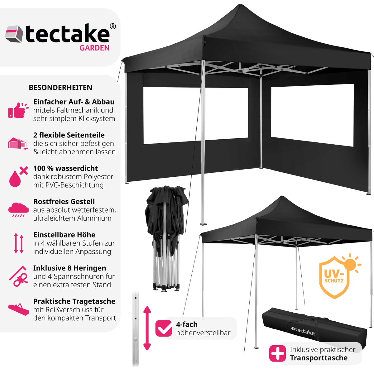 tectake Olivia paviljoen, 3 x 3 m, met aluminium frame inclusief scheerlijnen, haringen en draagtas