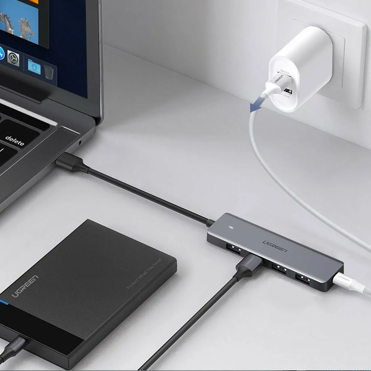 Ugreen Hub USB-C - 4 Ports USB 3.0 - Gris