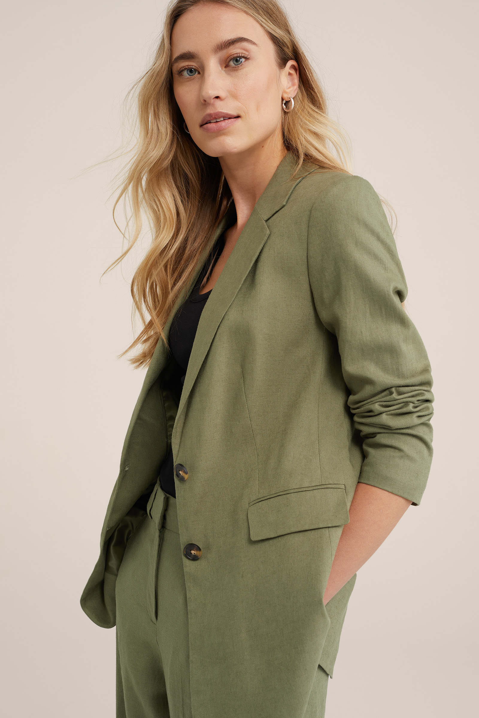 regular fit blazer van linnenmix WE Fashion Olijfgroen