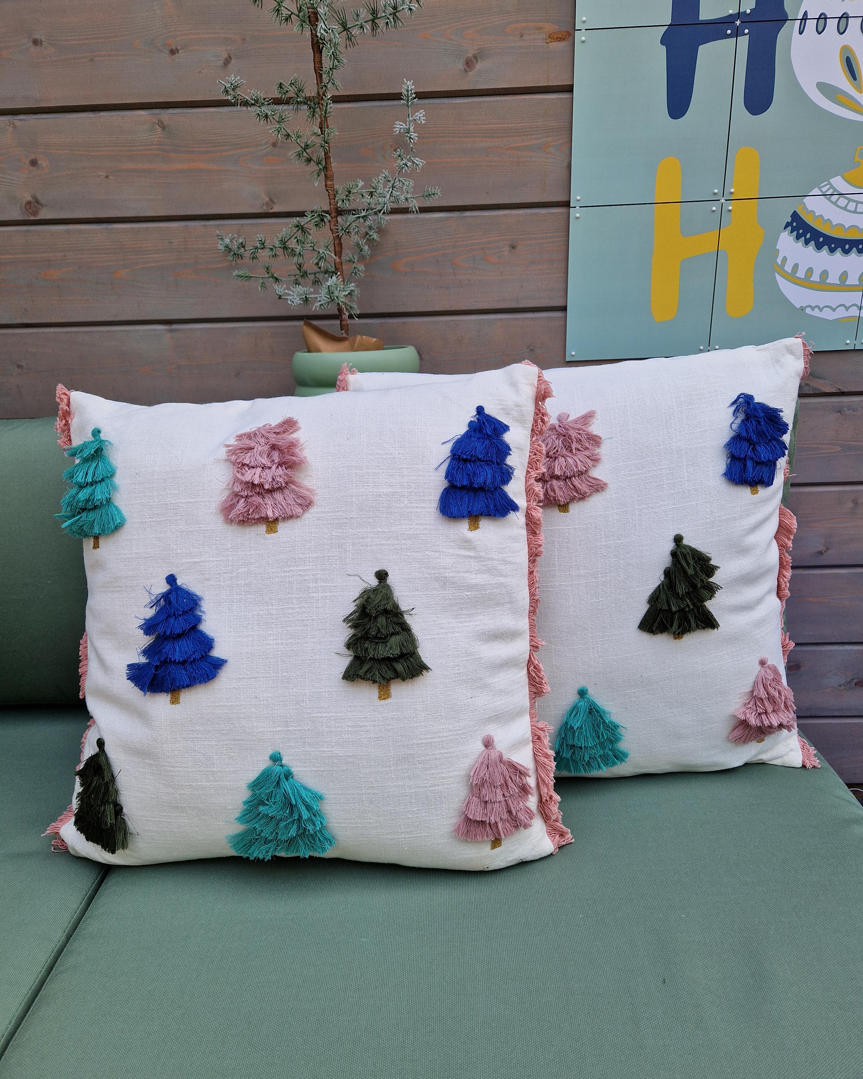 Set van 2 sierkussens SKIMMIA Katoen 45 x 45 cm Wit kerstmotief