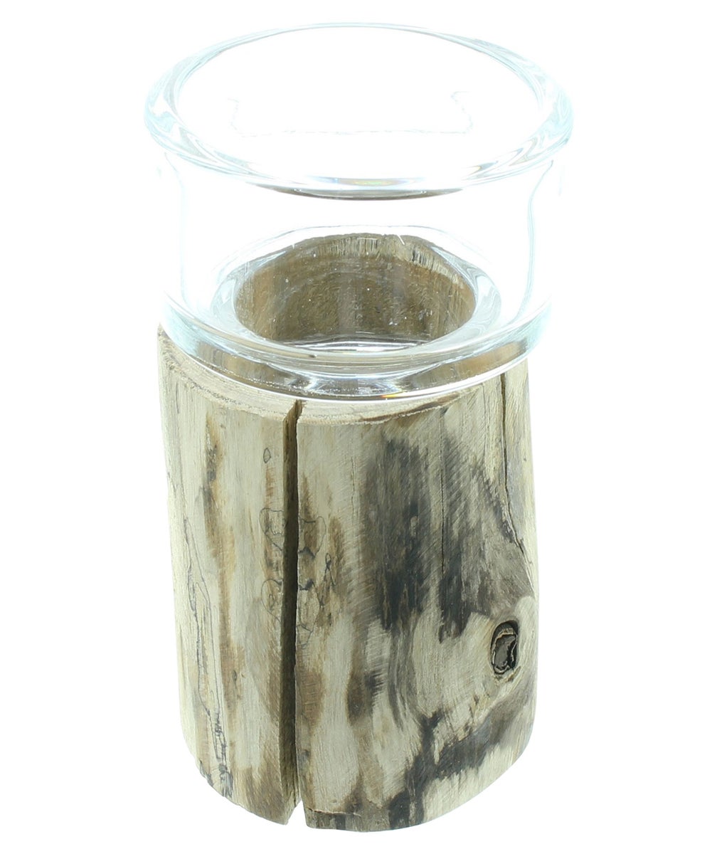 FRANK FLECHTWAREN | Rustieke theelichthouder, set van 2, ca. Ø 9 x 9 cm, Ø 9 x 14 cm, HOUT
