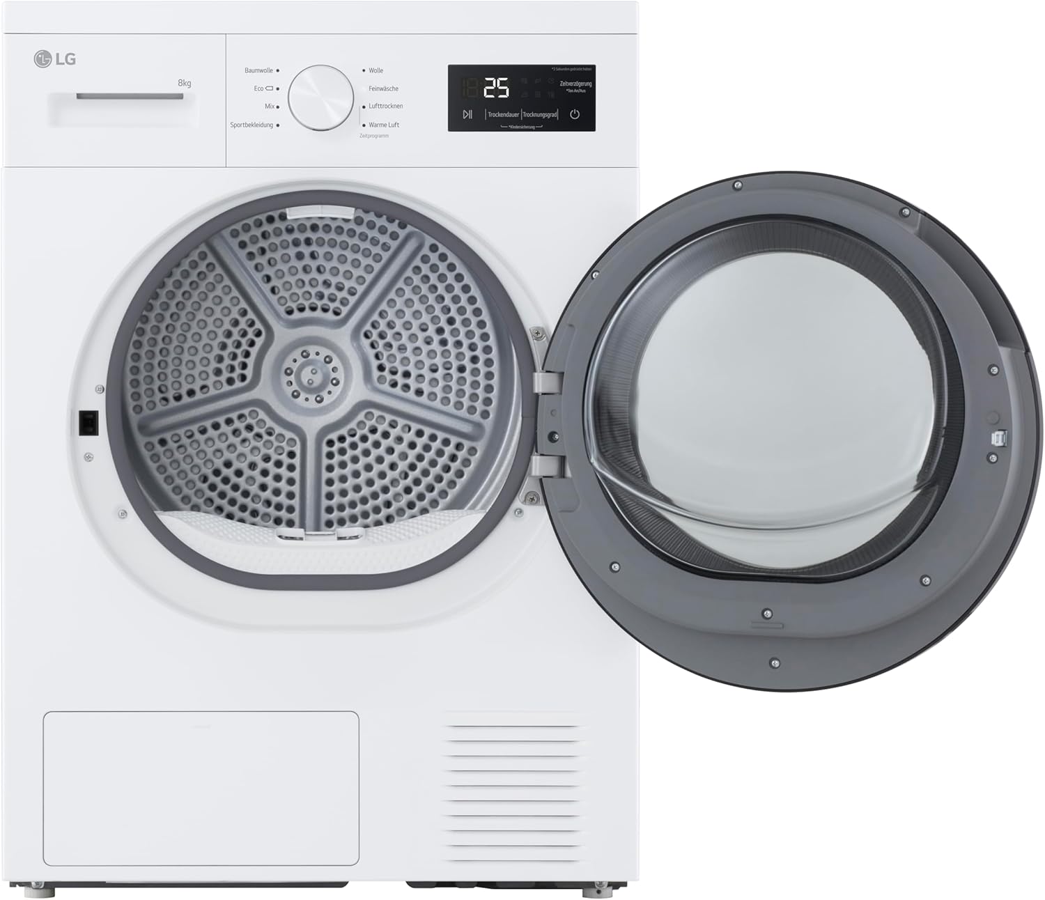 LG RT80B2 Kondenstrockner, 8 kg, Dual Inverter Wärmepumpe, Sensor Dry, LED-Touchdisplay, Startzeitvorwahl, Trommellicht, Edelstahl, 8 Programme, Weiß [Energieklasse D]