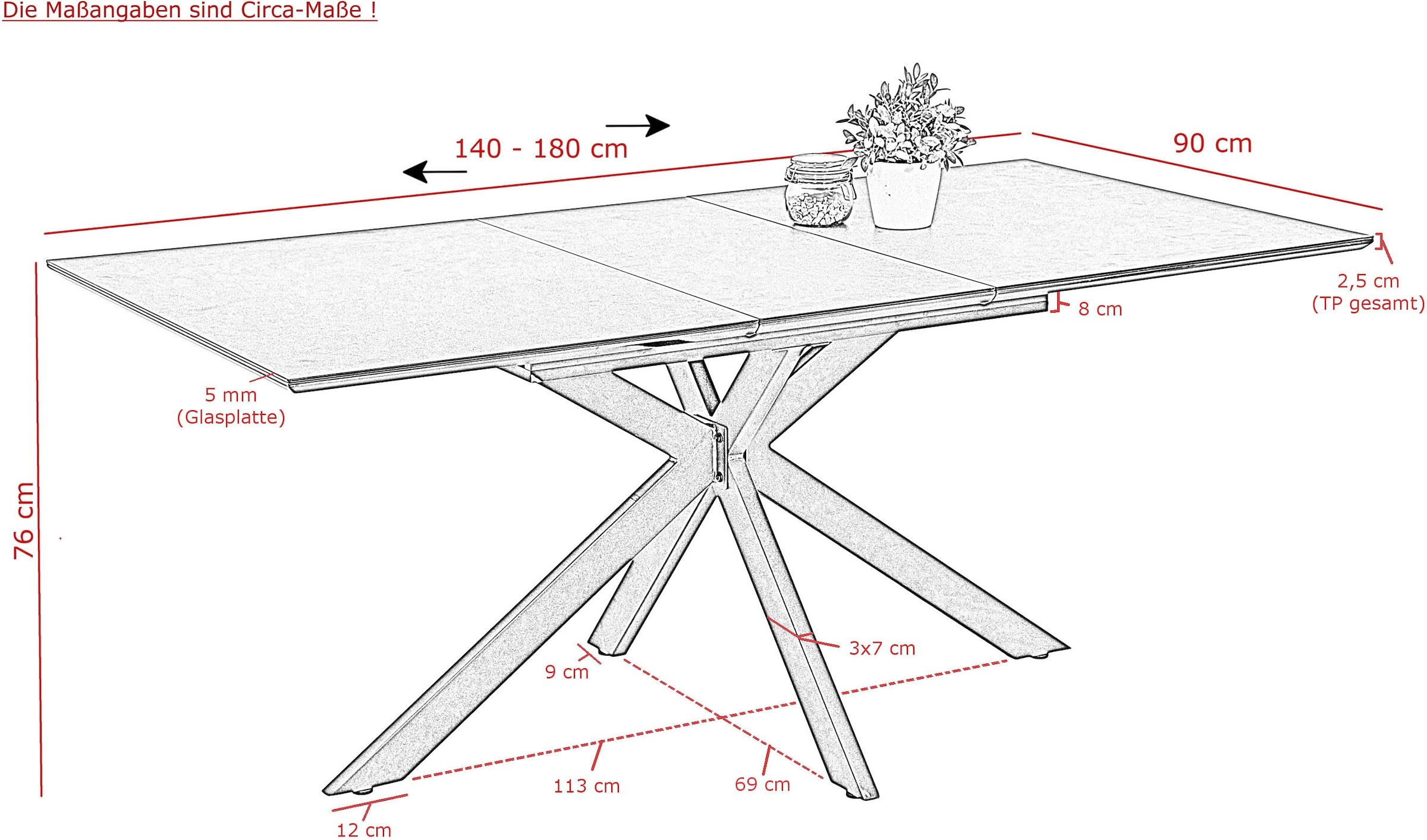 HELA Essgruppe »HAVEL« 7 Stk. tlg. Tisch 140-180x90 cm, Synchronauszug, Stuhl 360° drehbar, Armlehnen