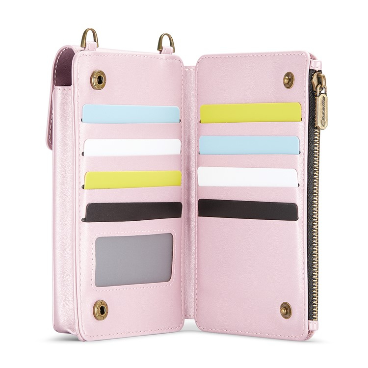 (17x10x3cm) Universal Handy Leder Umhängetasche Portemonnaie Fashion Crossbody Bag (RFID Schutz) - Rosa