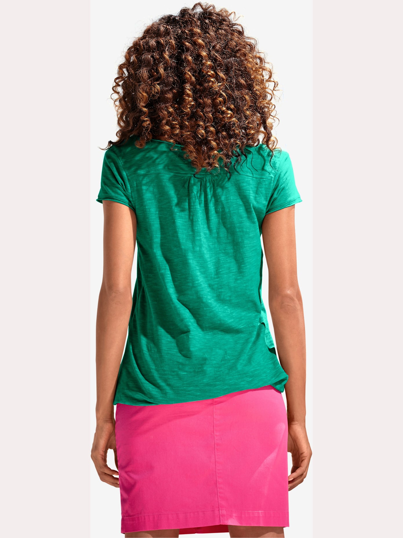 T-shirt à encolure ronde superbes détails en dentelle et boutons brillants
