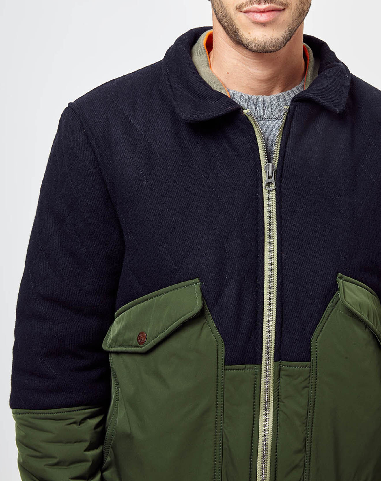 Pepe Jeans Veste Barron Mix bimatière kaki/marine