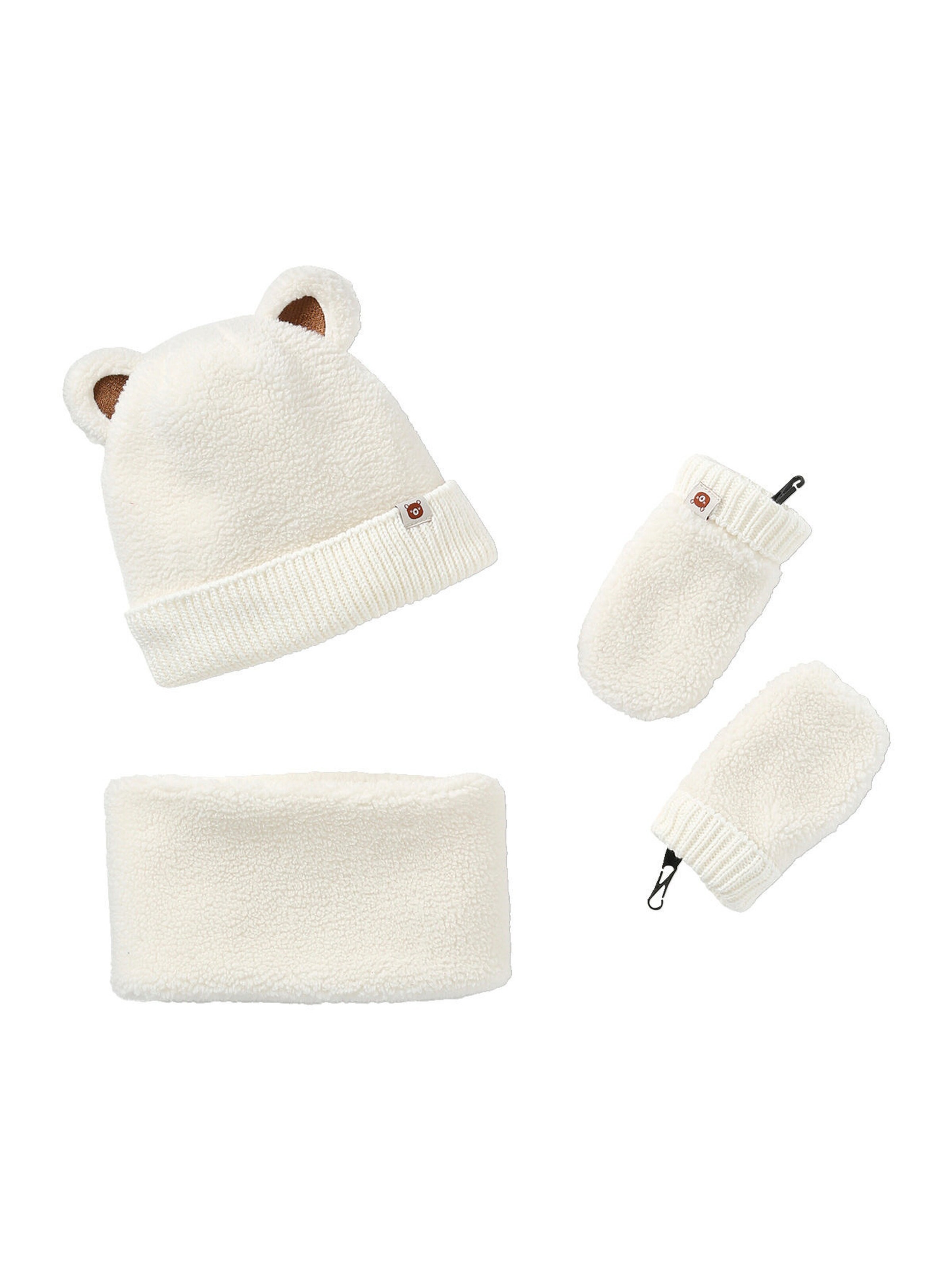 Vertbaudet Jungen Baby-Set: Mütze, Rundschal & Fäustlinge wollweiß