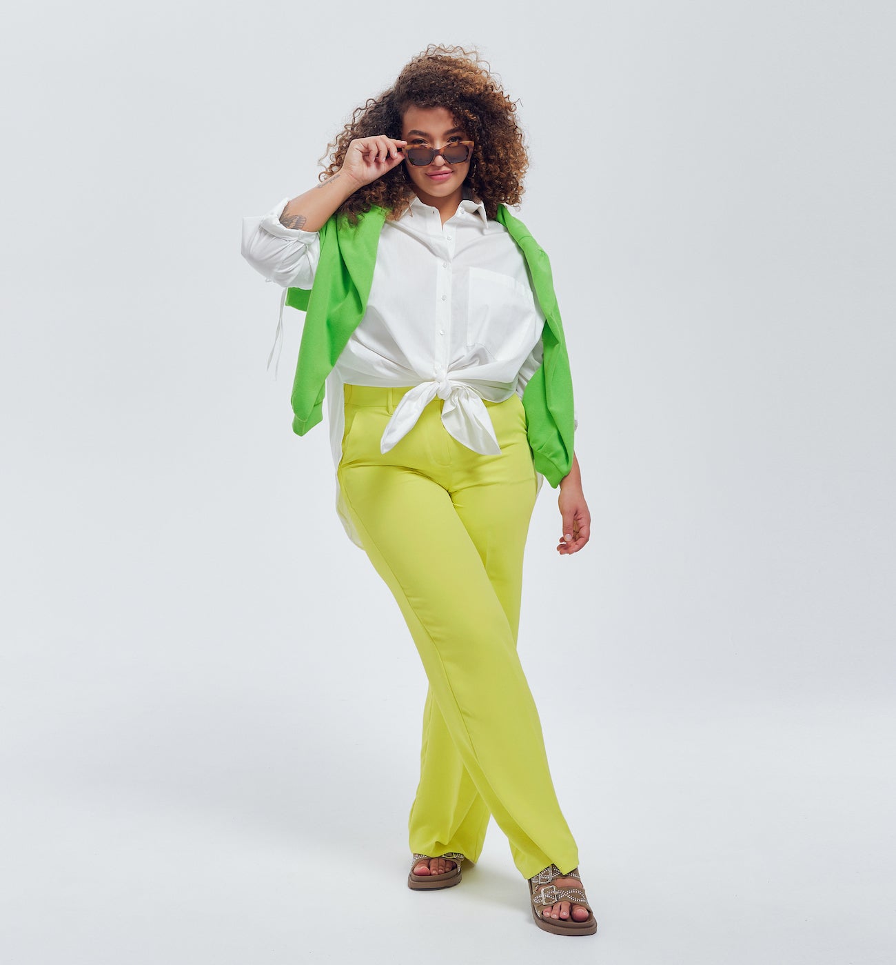 Pantalon large taille haute - Vert anis