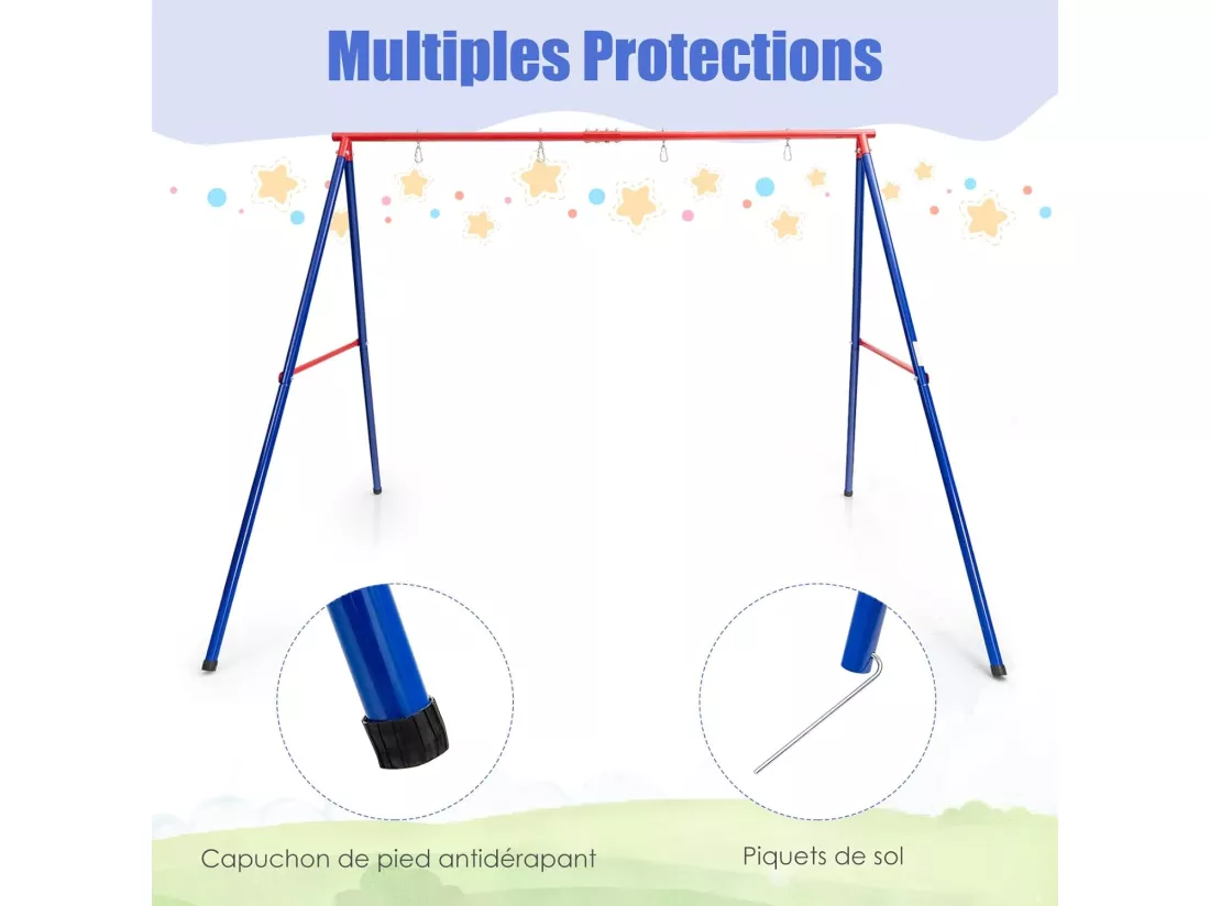 Portique de Balançoire en Métal avec Structure en A, Support de Balançoire en Acier avec Tapis Antidérapant, Charge 250kg pour Intérieur et Extérieur, 260 x 182 x 182 CM