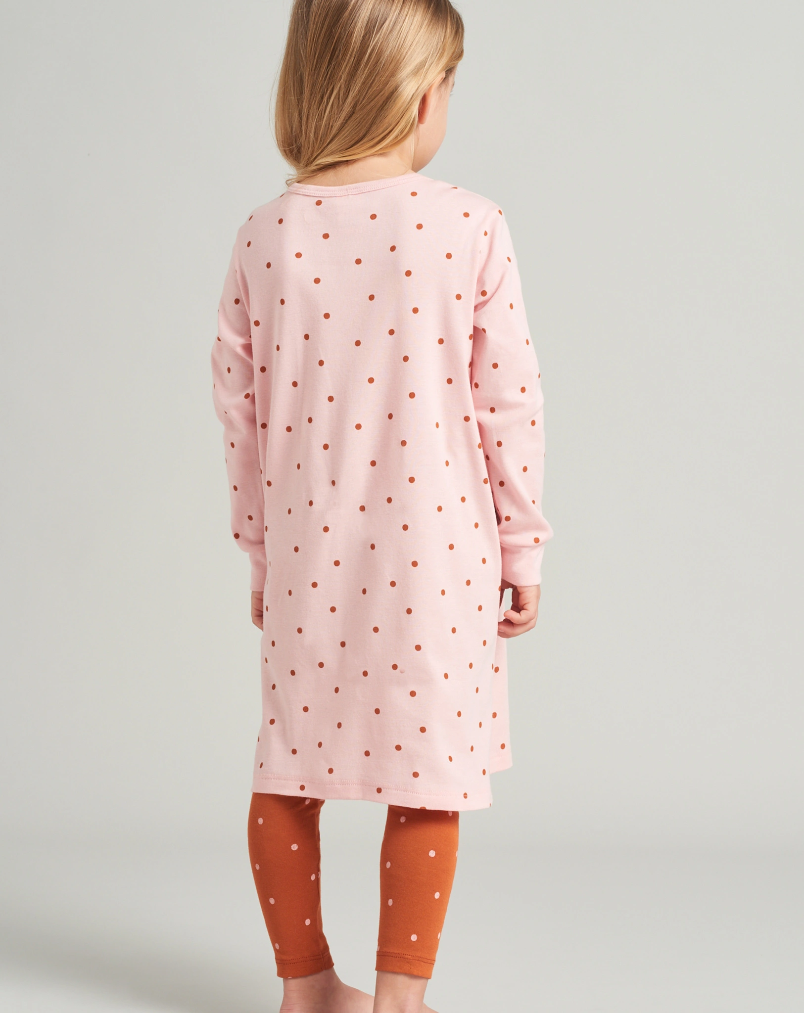 Schlafanzug lang NATURAL LOVE – GOLD gepunktet in rosa