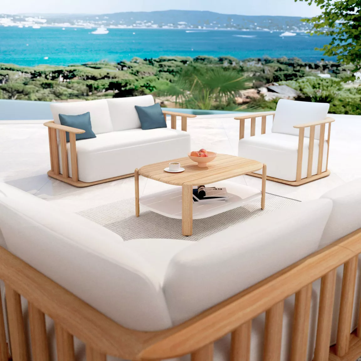 Table basse de jardin rectangulaire en bois teck (100 x 70 cm) Java Naturel