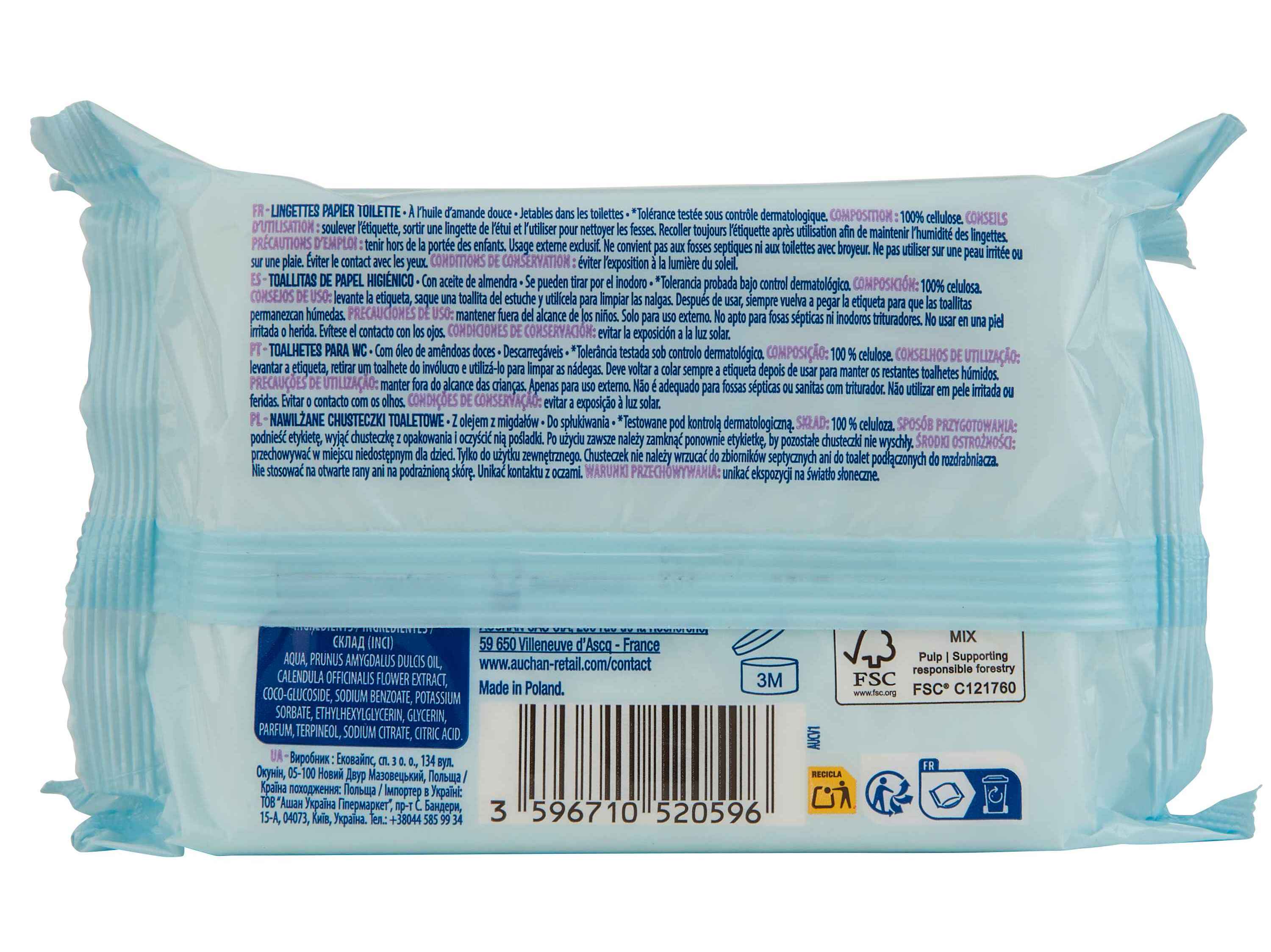 PAPEL HIGIÉNICO AUCHAN KIDS HÚMIDO (2X60UN) 120UN